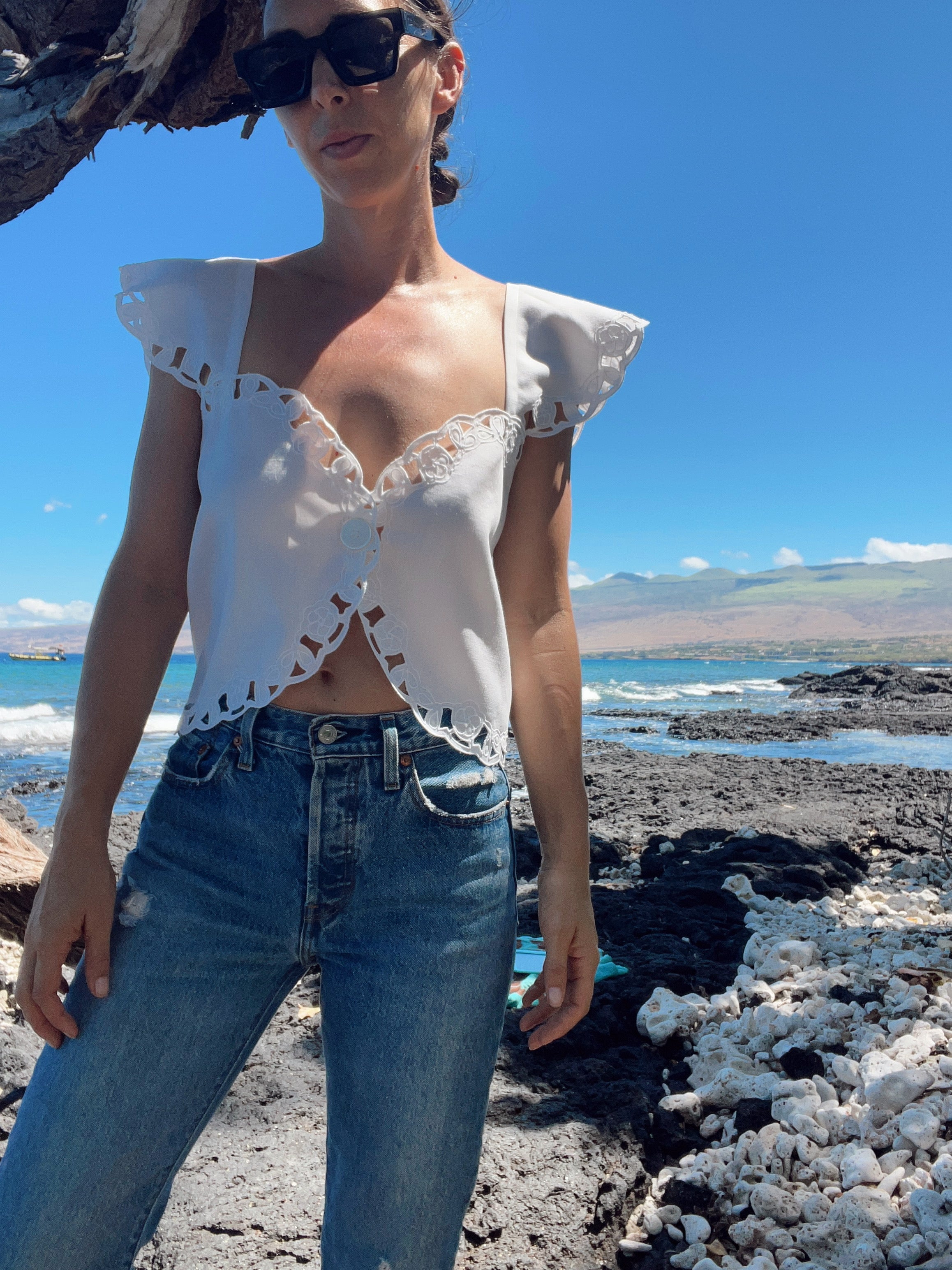 A Button Front Lace napkin Top