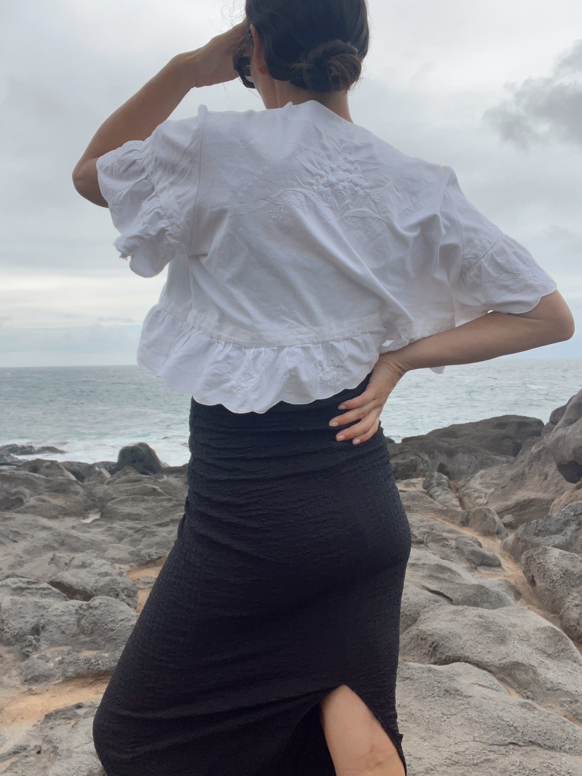 A Ruffled Edge Embroidered Top