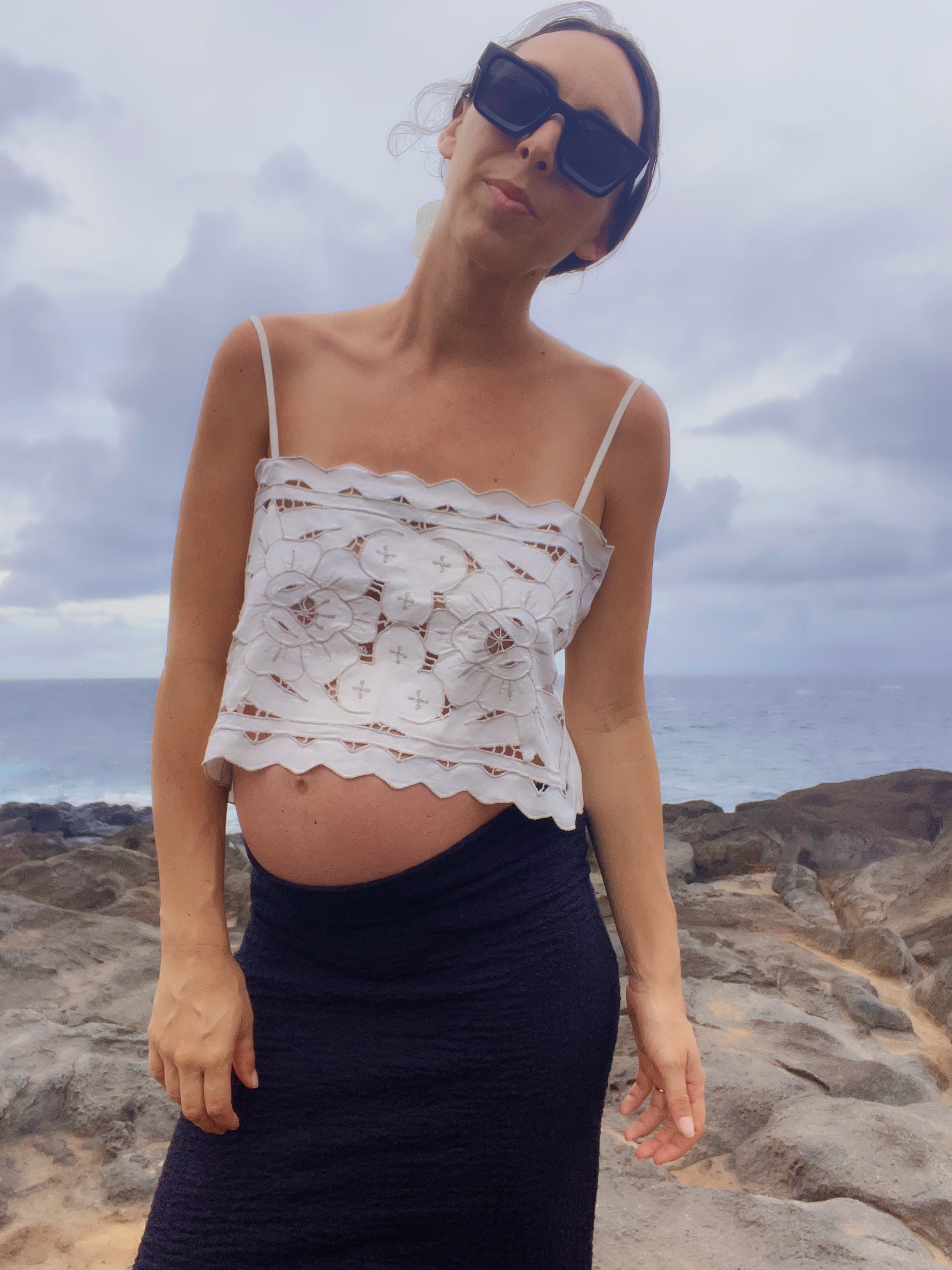 A Tie Back Embroidered Lace Tank Top