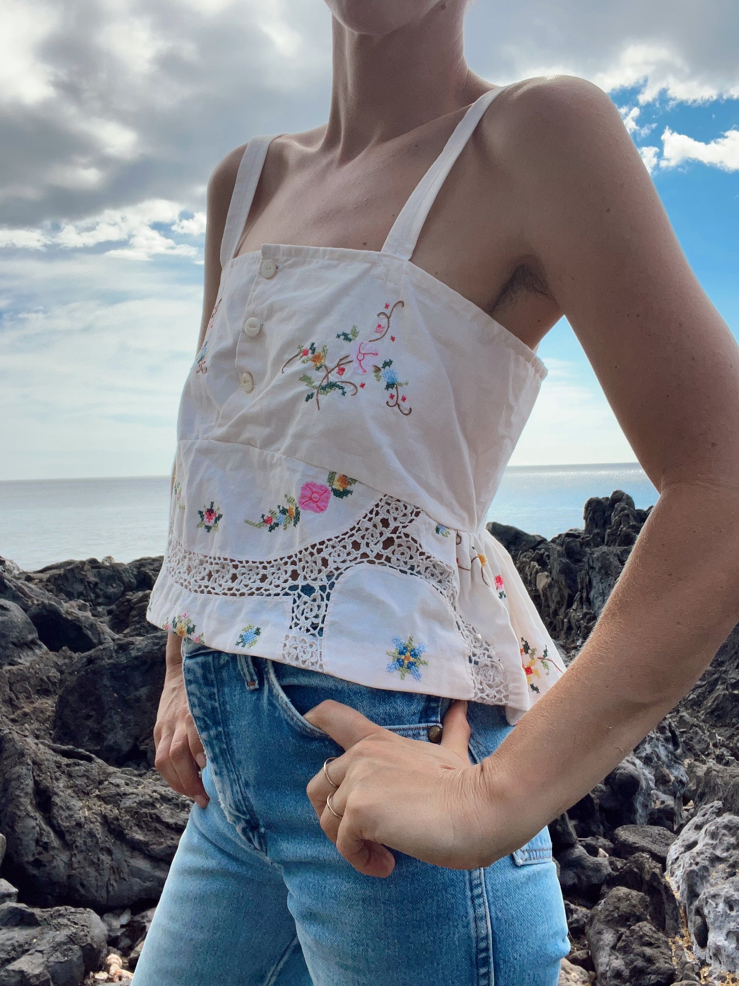 A Table Cloth Embroidered Crop Tank Top