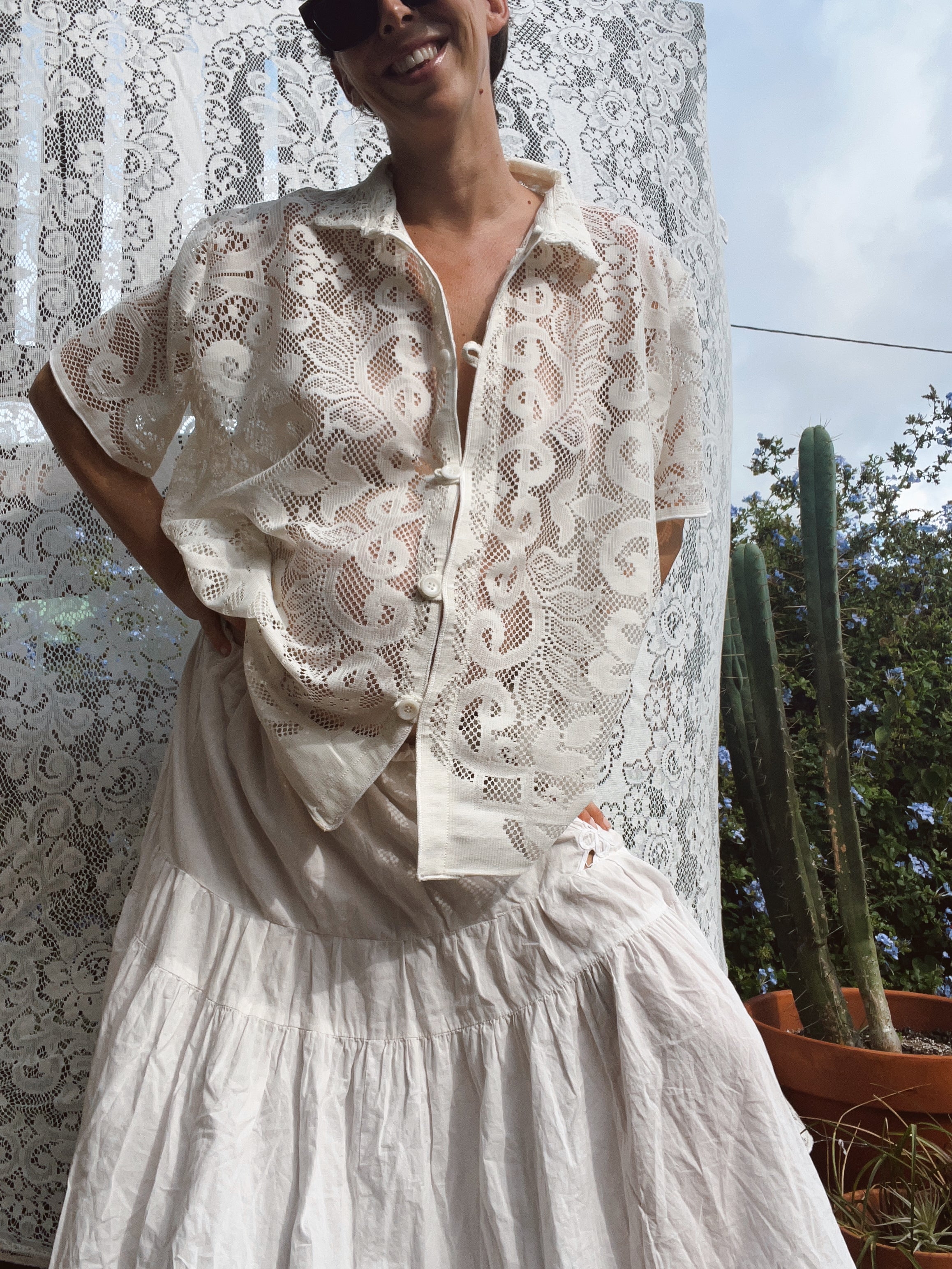 A Button Up Lace Shirt in Men's XL