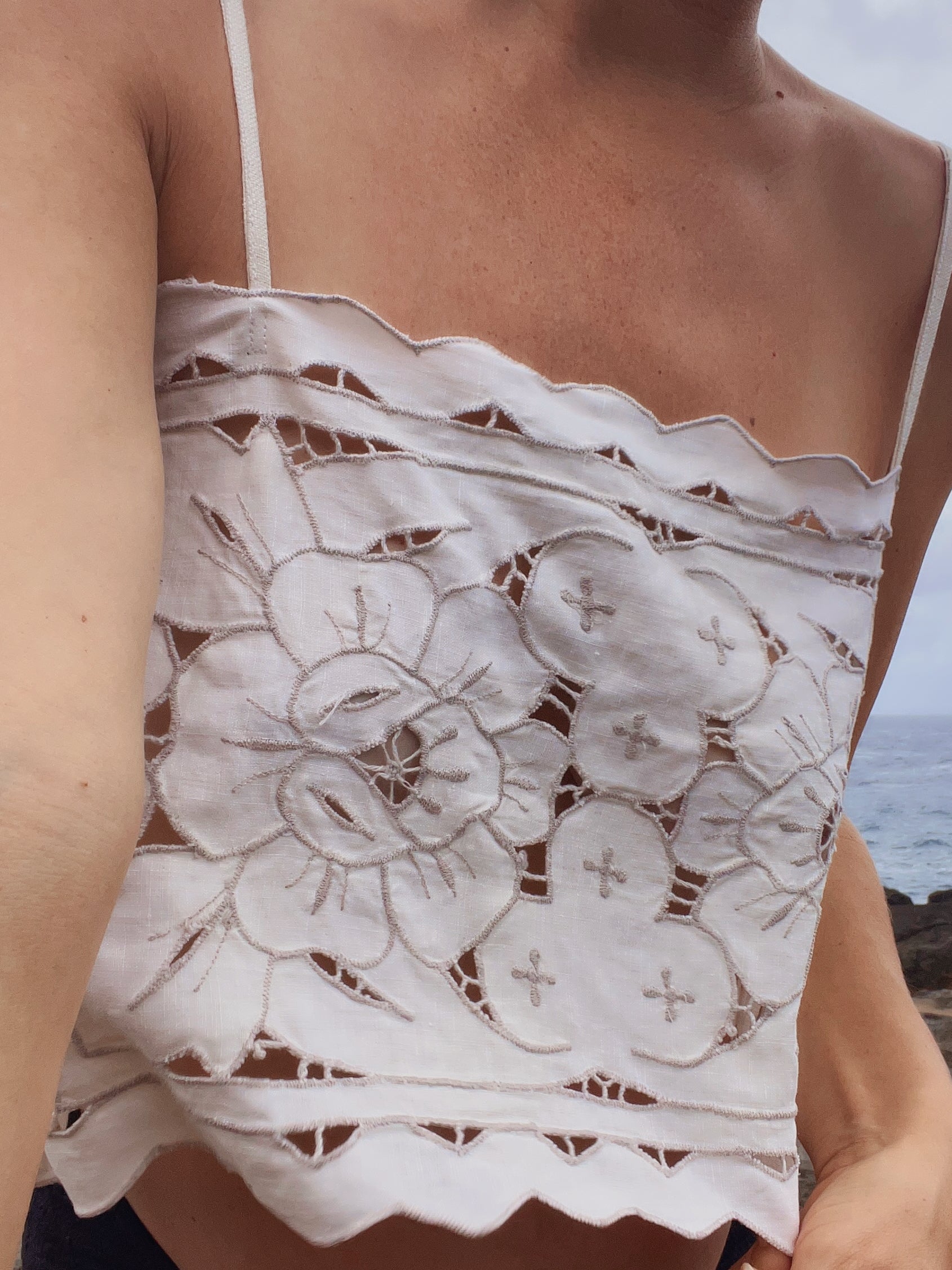 A Tie Back Embroidered Lace Tank Top