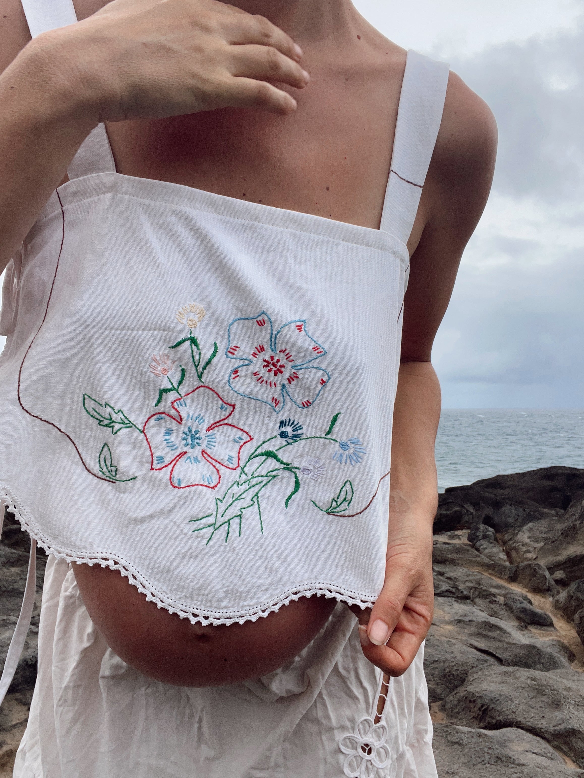 A Tie Side Embroidered Tank Top