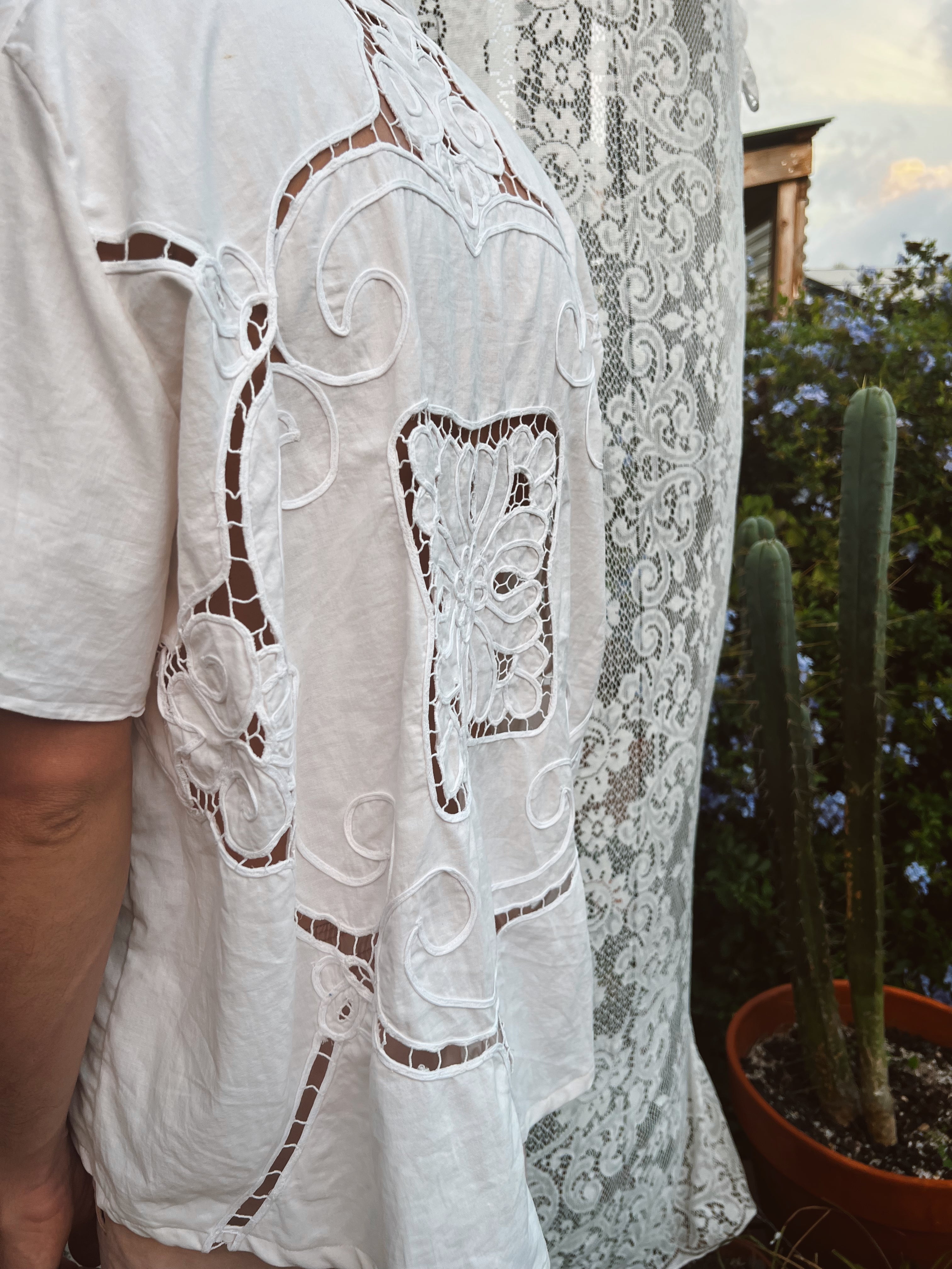 SOLD OUT Button Up Shirt with Intricate Back Embroidery in Men's XL