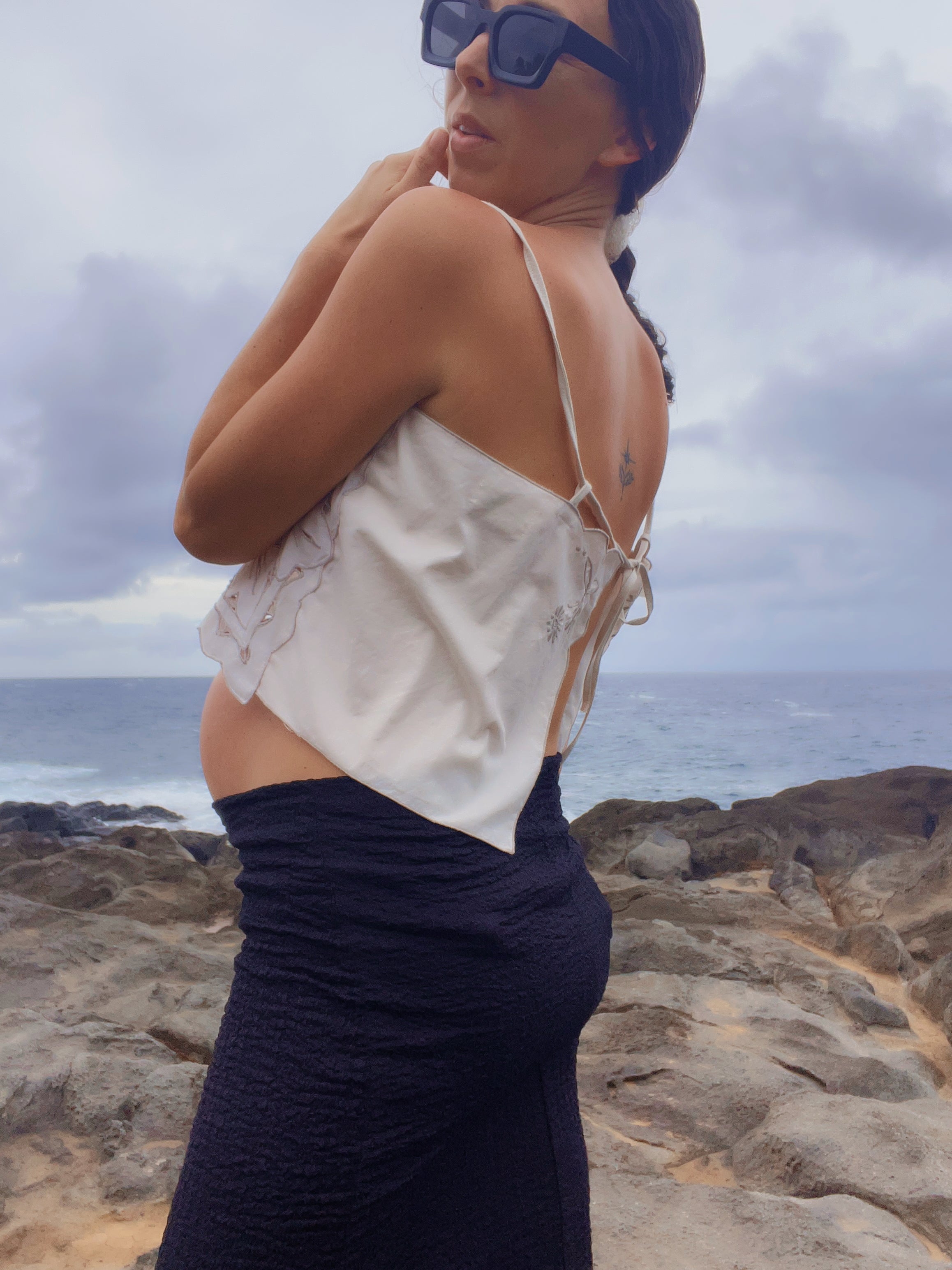 A Tie Back Embroidered Lace Tank Top