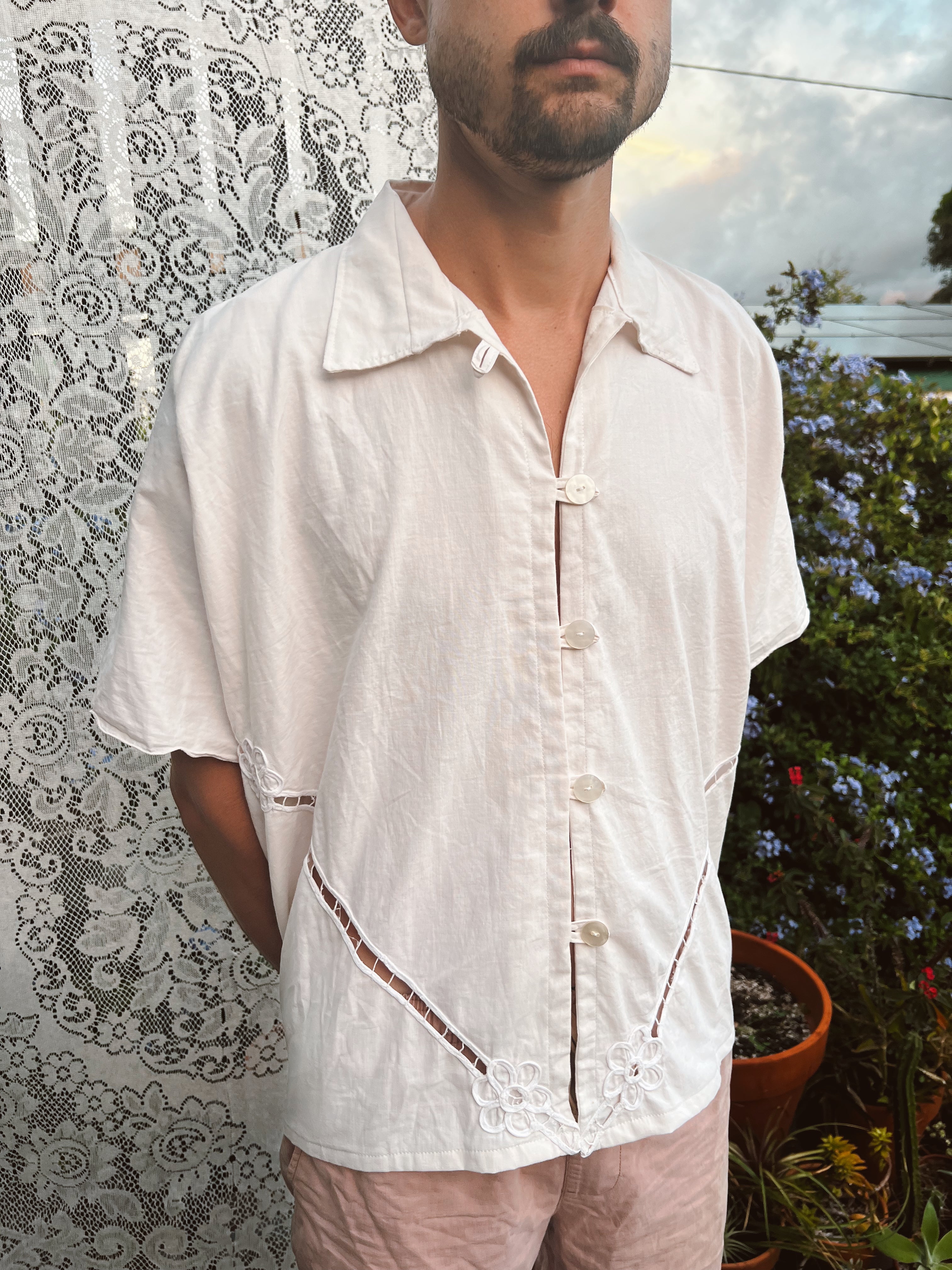 SOLD OUT Button Up Shirt with Intricate Back Embroidery in Men's XL