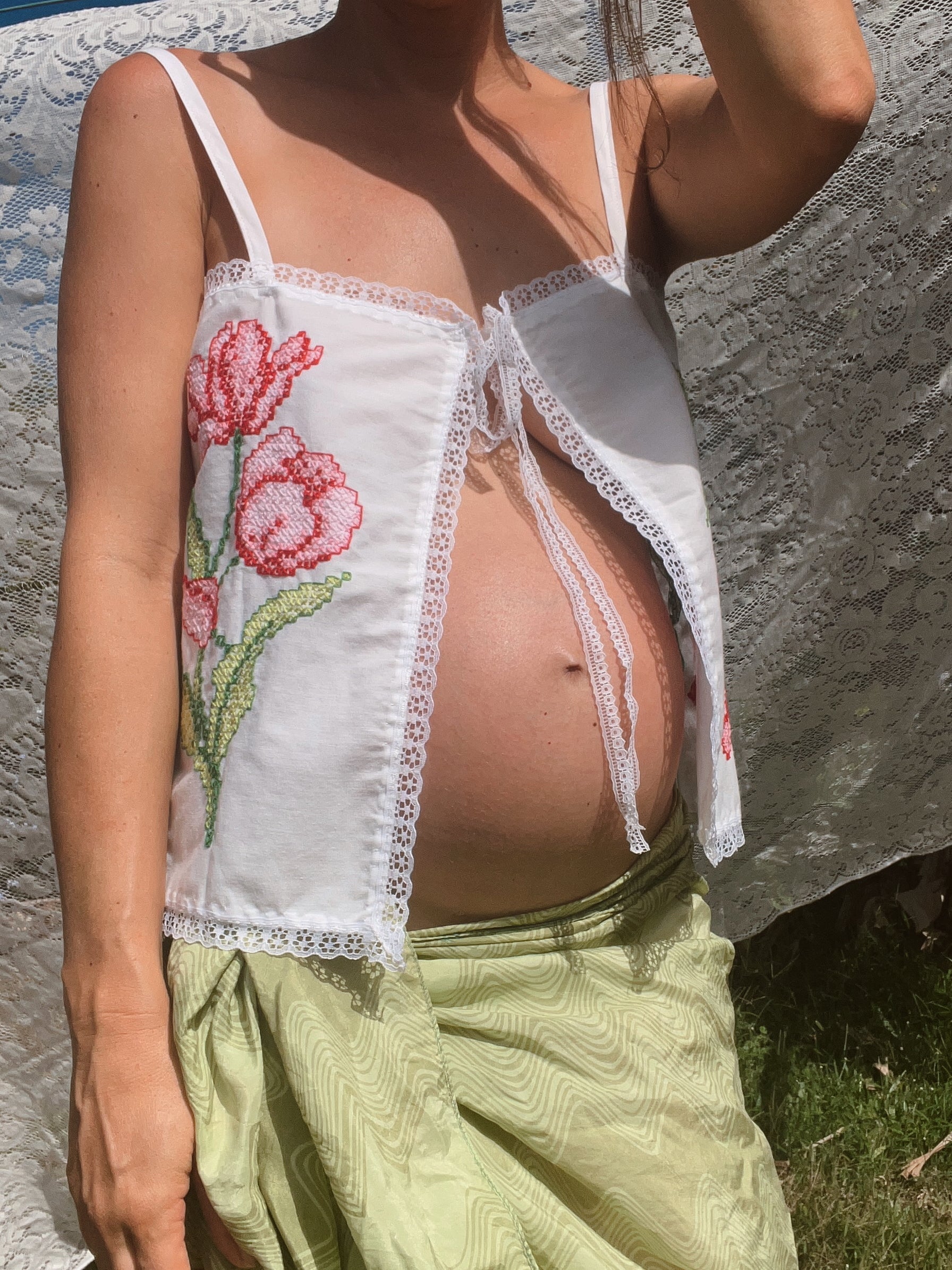 A Tie Front Embroidered Tank Top