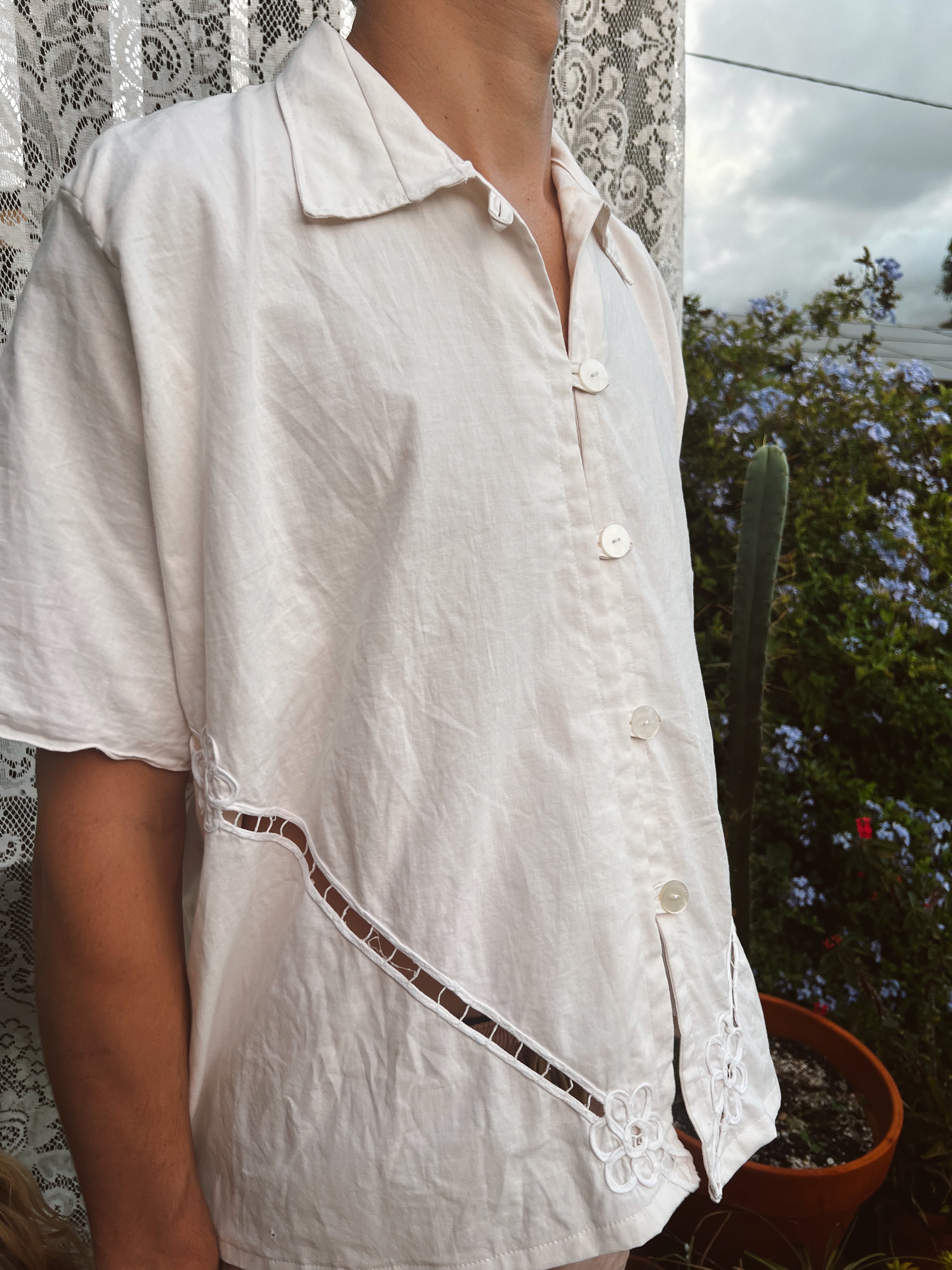SOLD OUT Button Up Shirt with Intricate Back Embroidery in Men's XL