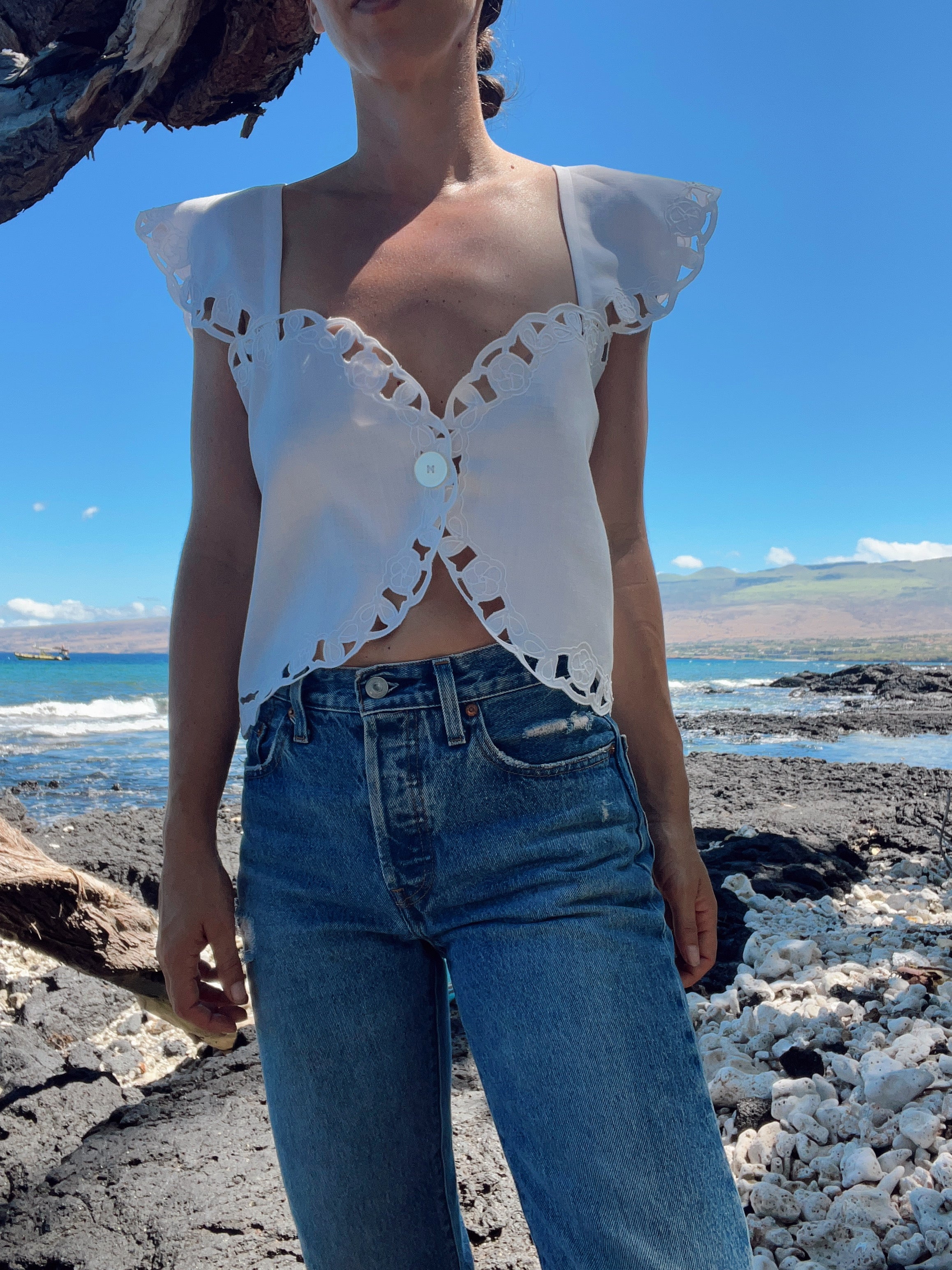 A Button Front Lace napkin Top