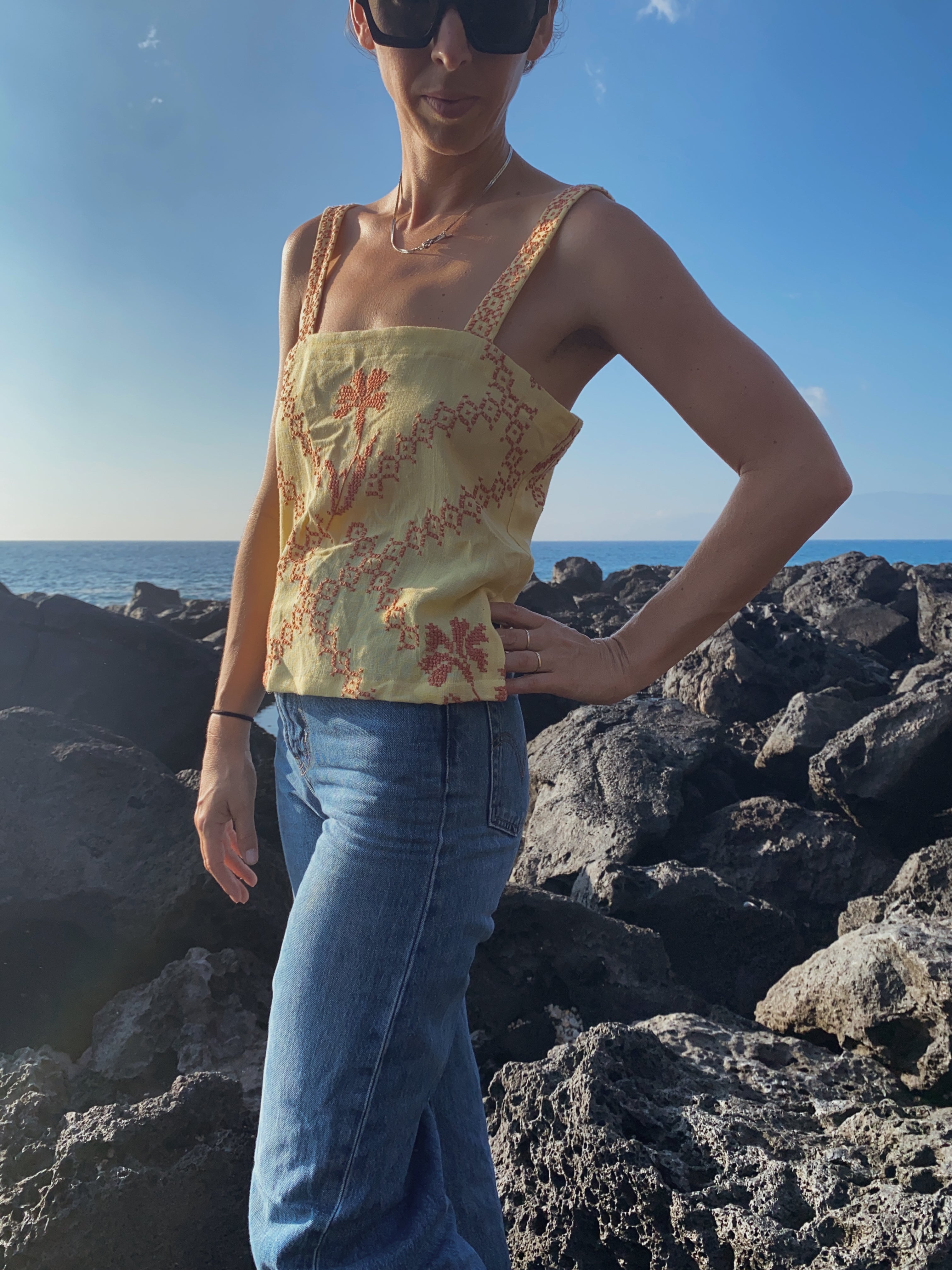 SOLD OUT Yellow Table Cloth Embroidered Tank Top 2