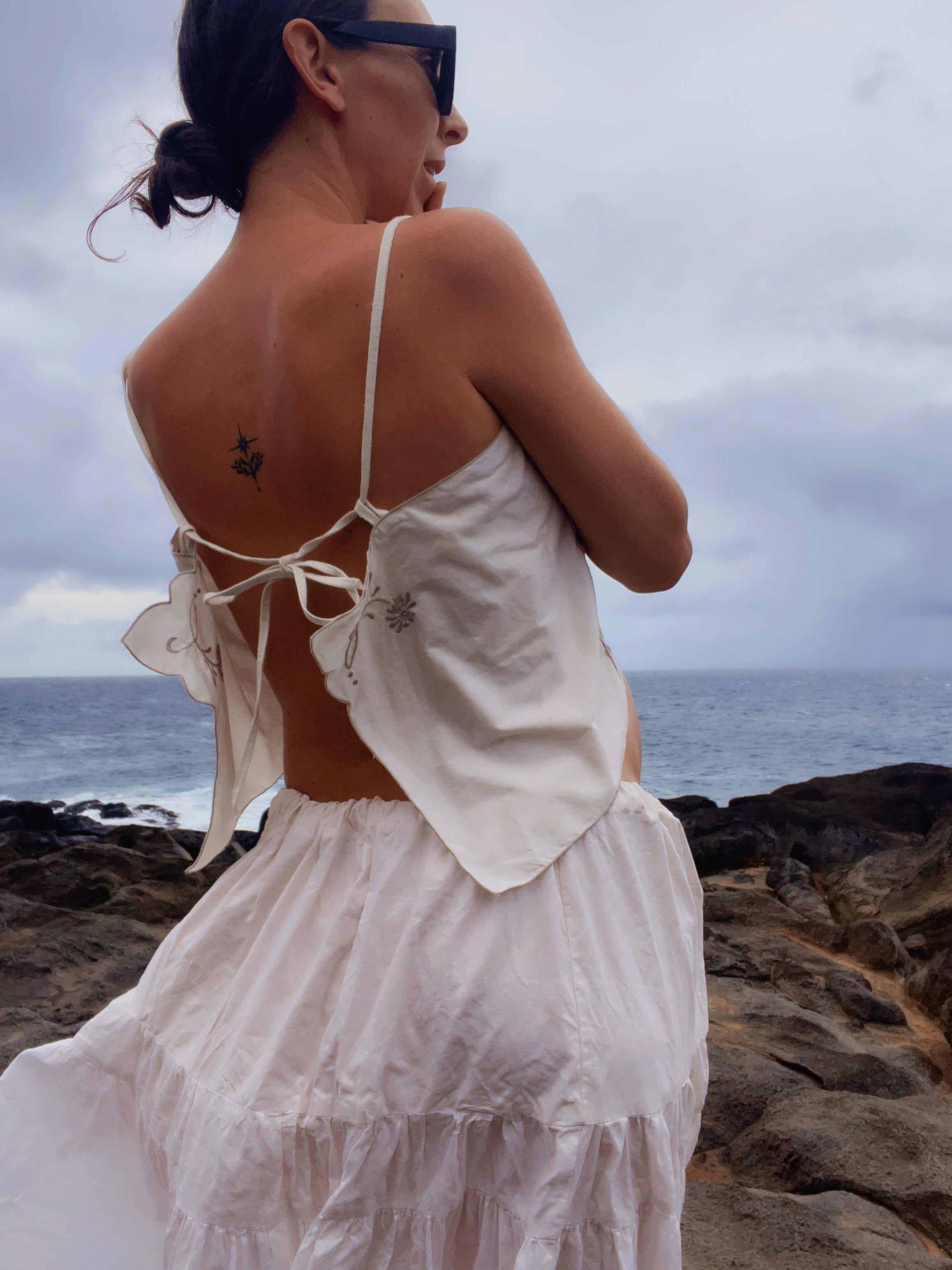 A Tie Back Embroidered Lace Tank Top