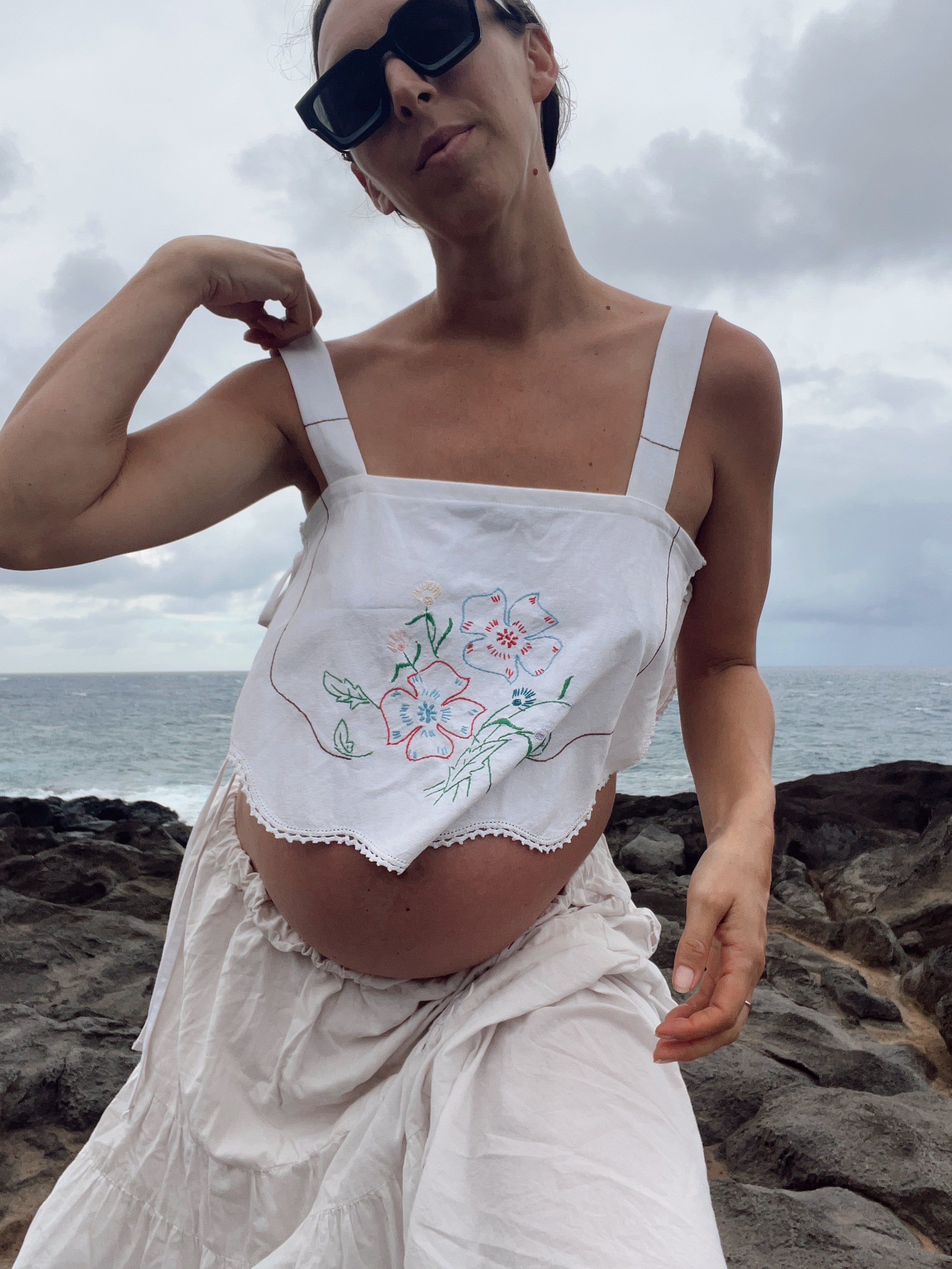 A Tie Side Embroidered Tank Top