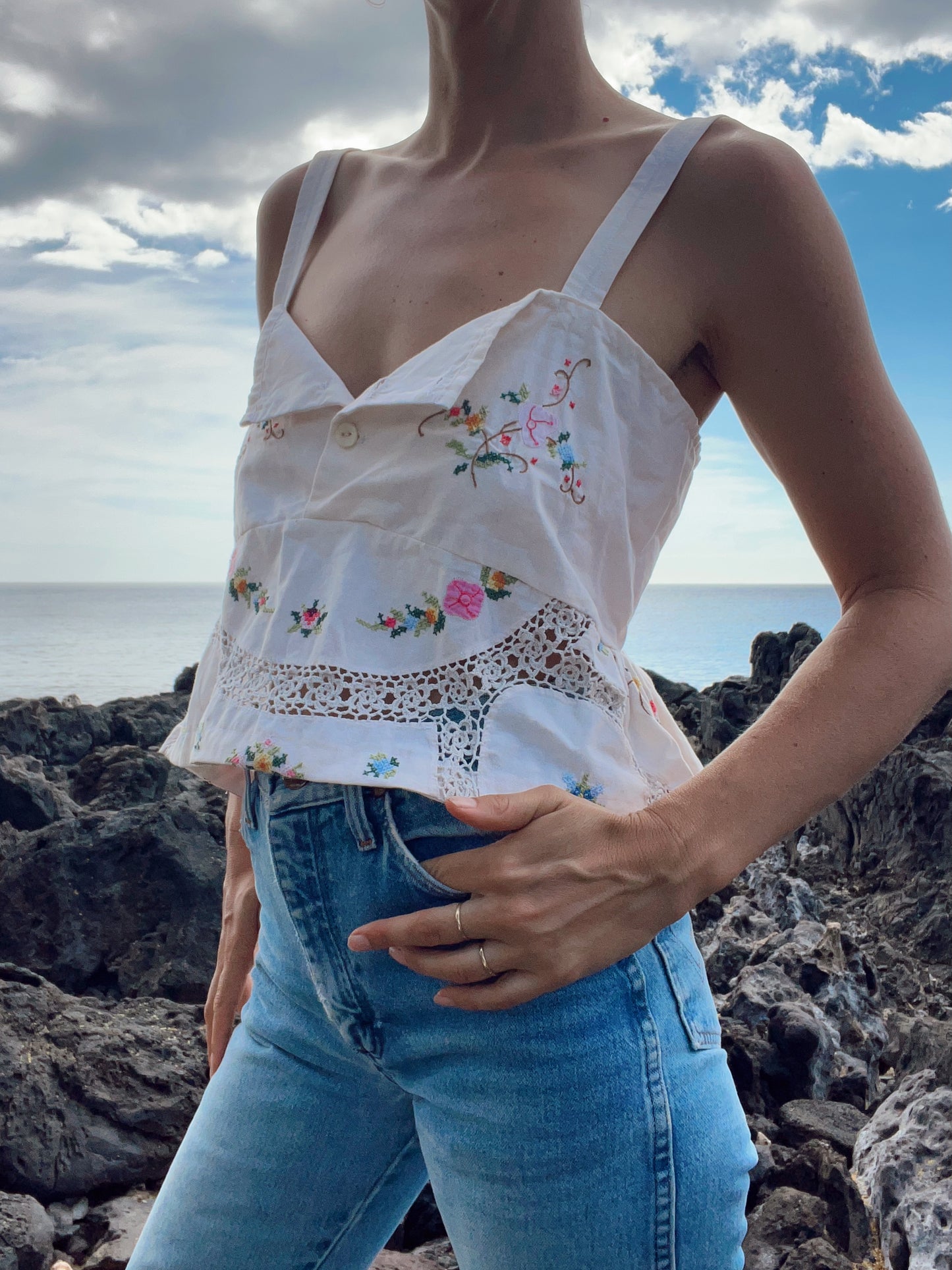 A Table Cloth Embroidered Crop Tank Top