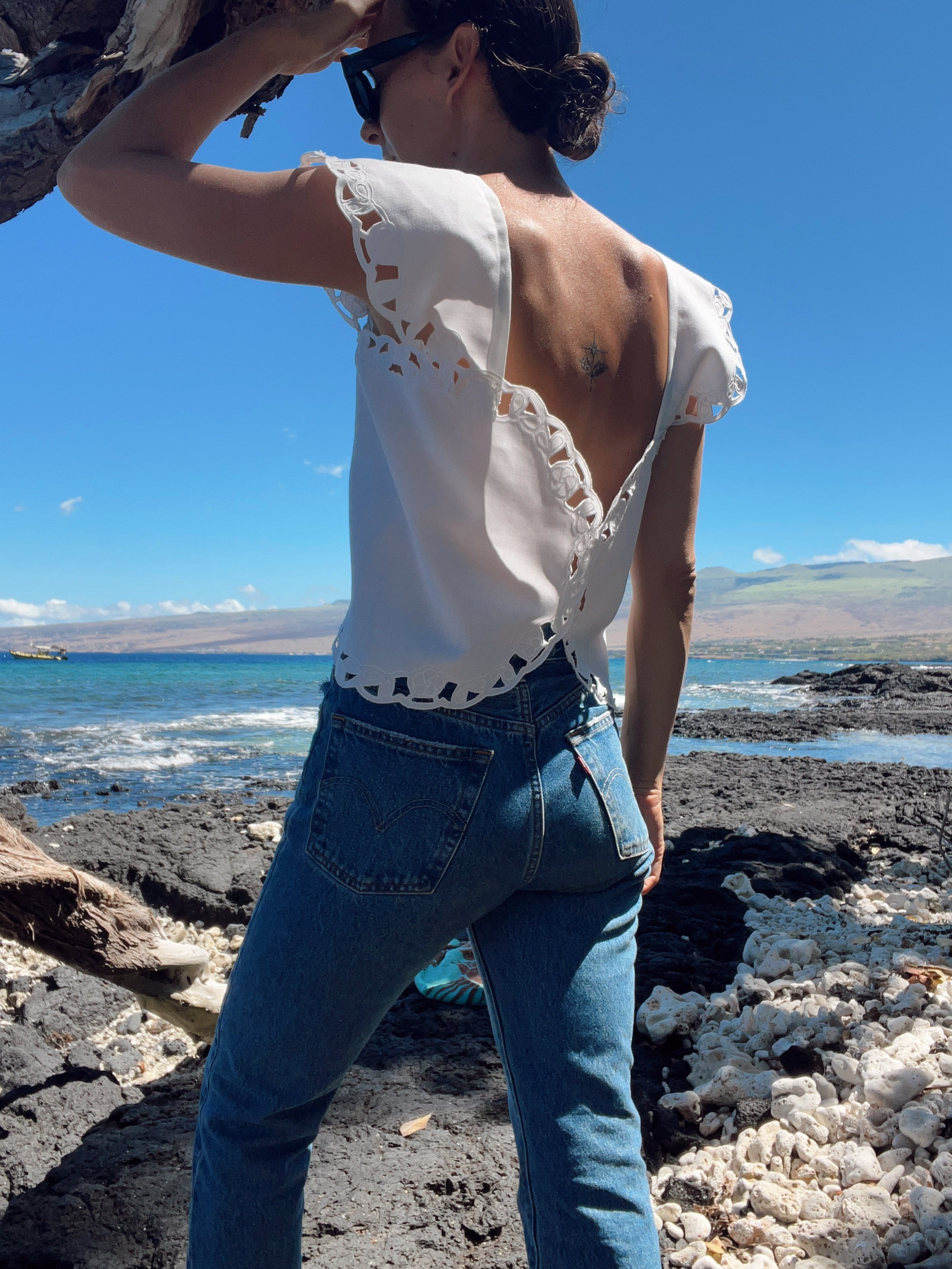 A Button Front Lace napkin Top