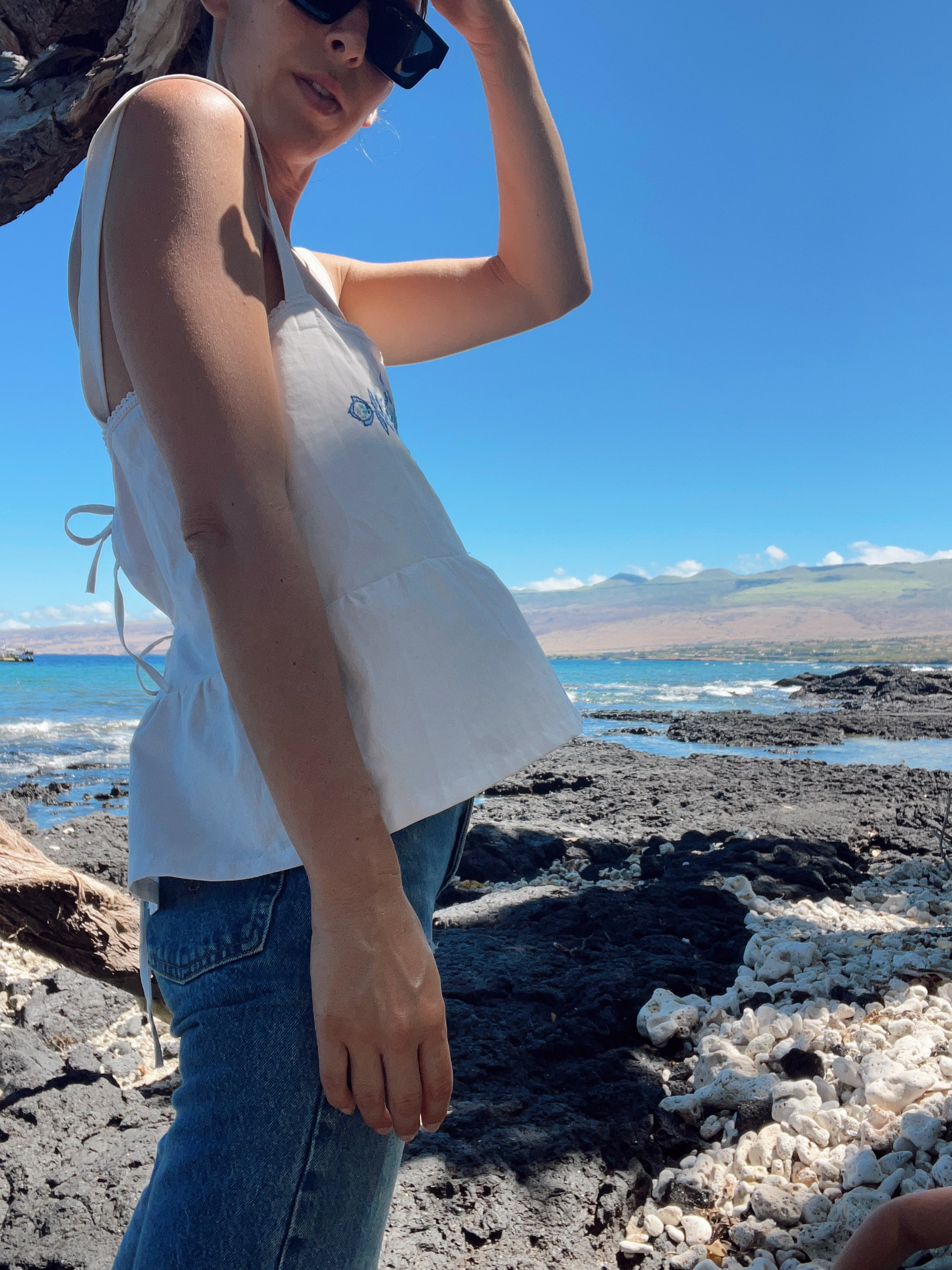 SOLD OUT Tie Back Tank Top with Embroidered detail