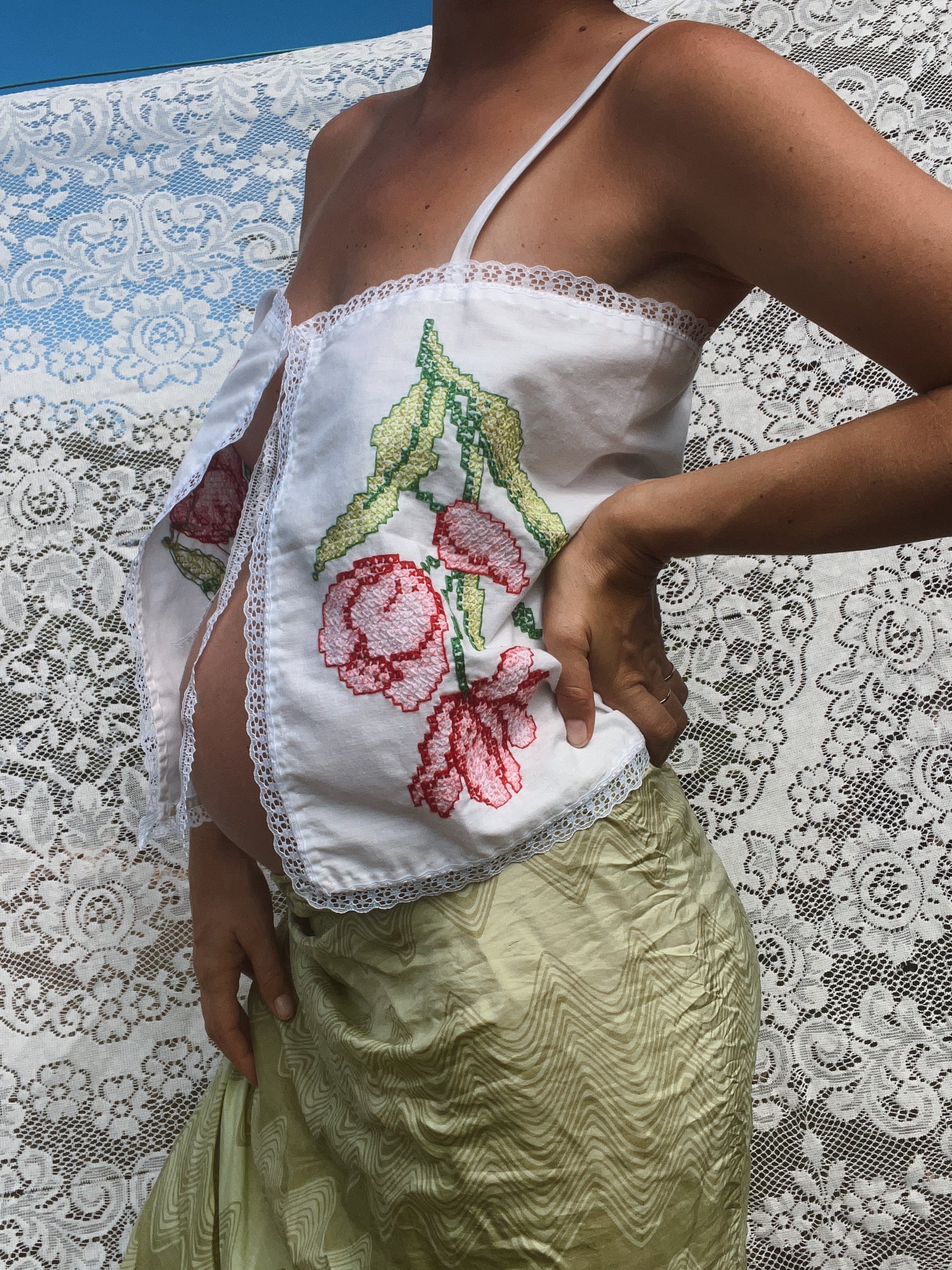 A Tie Front Embroidered Tank Top