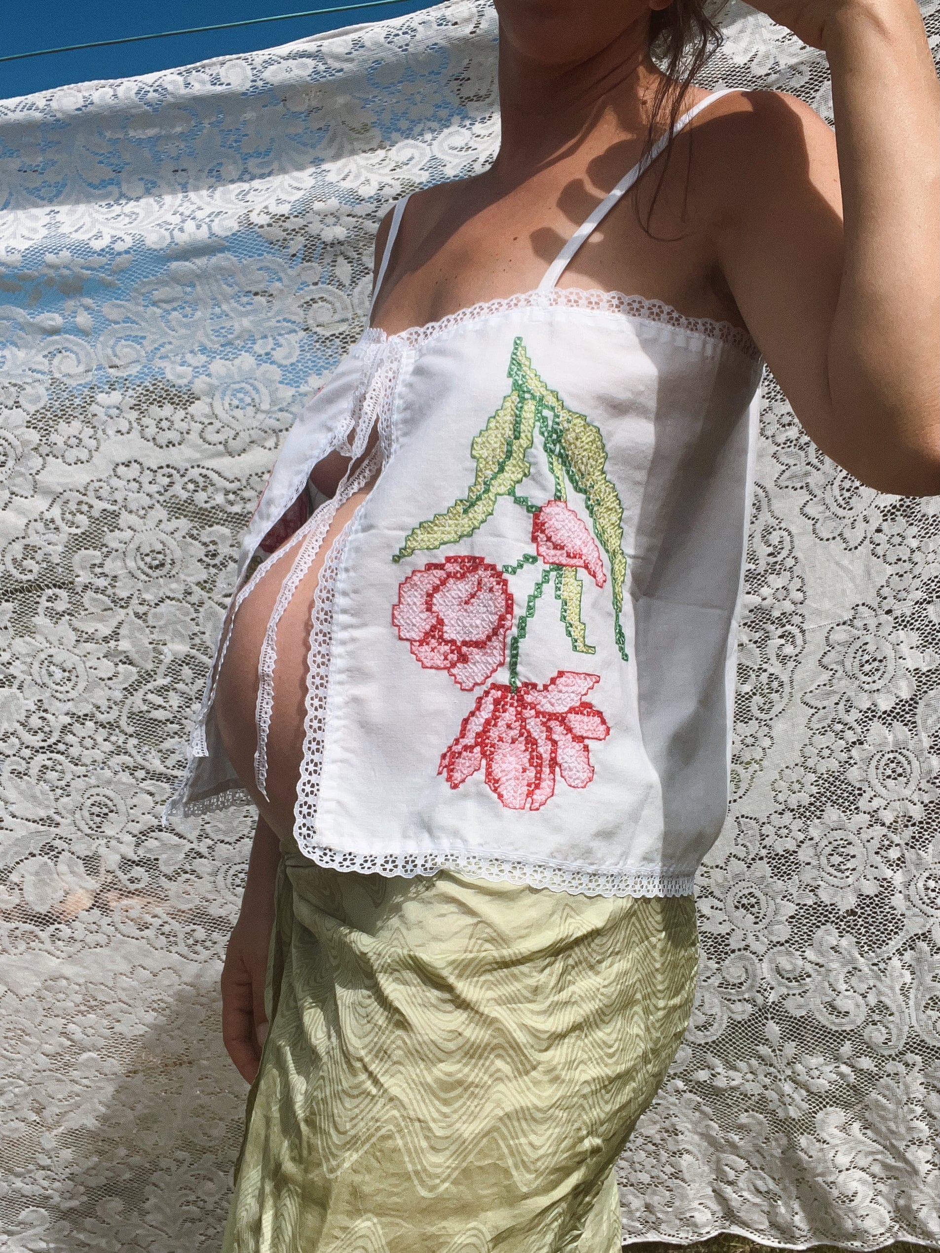 A Tie Front Embroidered Tank Top