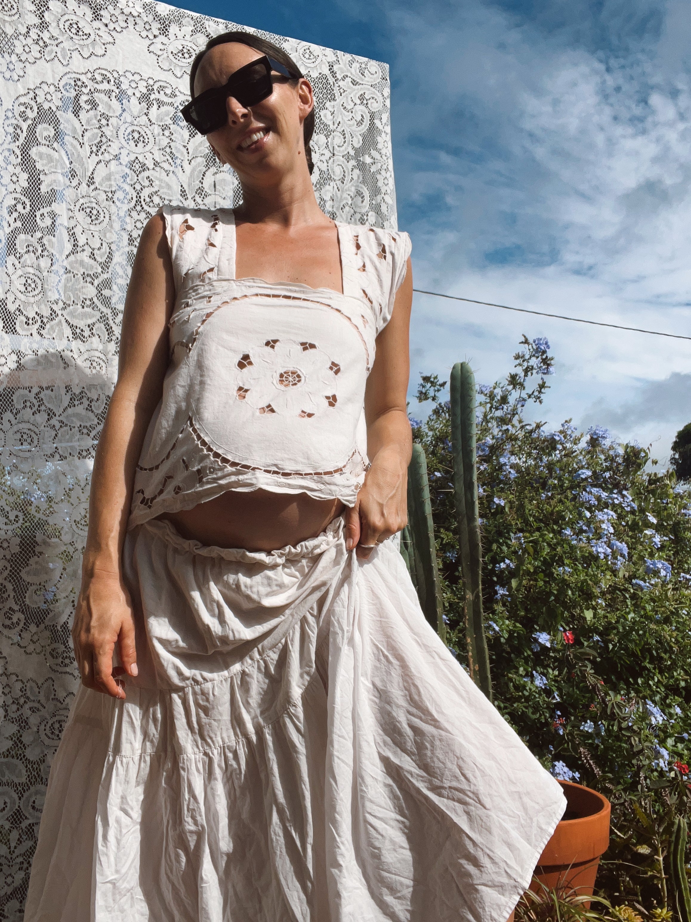 An Embroidered Tie Back Tank Top