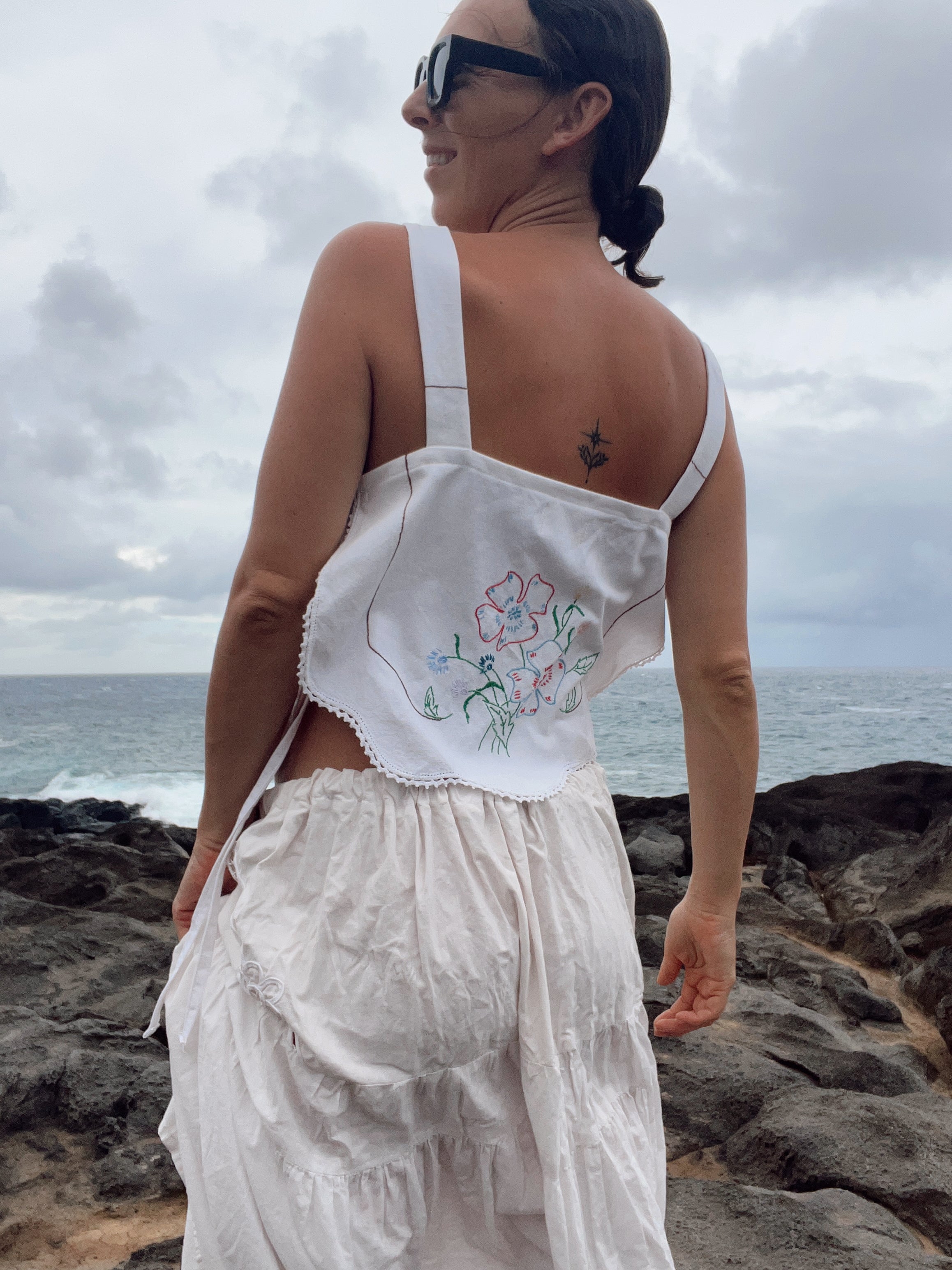 A Tie Side Embroidered Tank Top