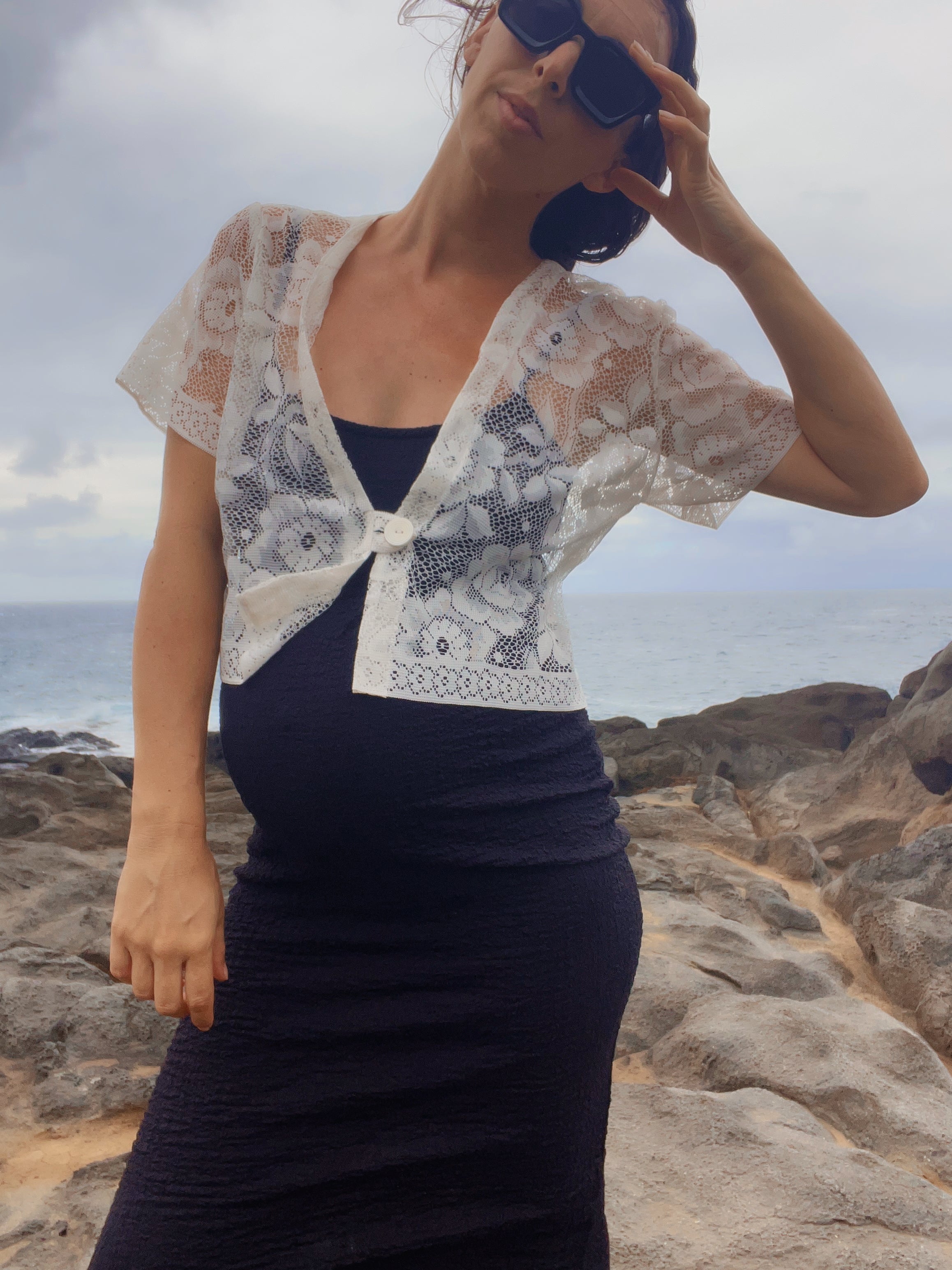 A Floral Lace Button Front Crop Top
