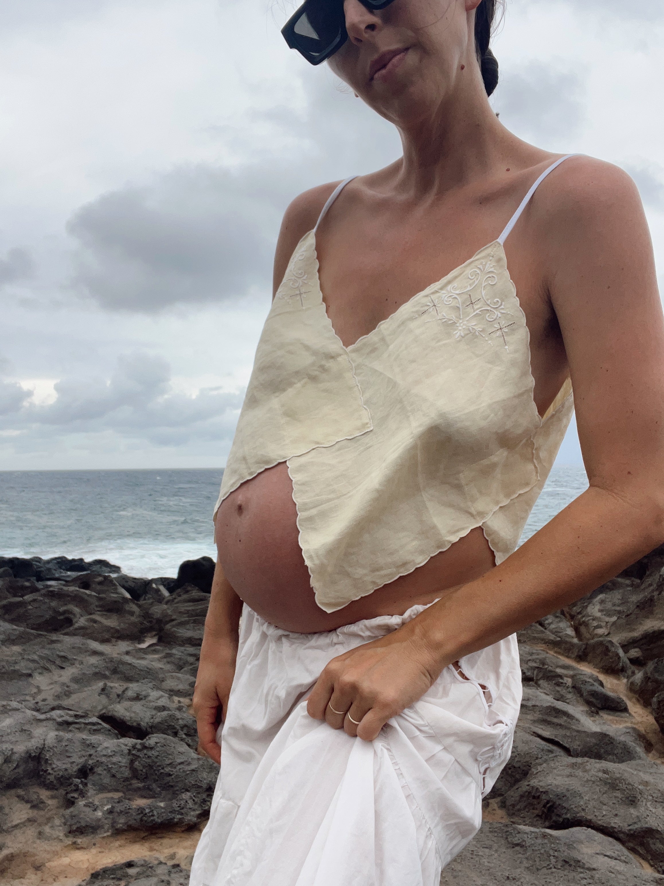 A Hand Kerchief Embroidered Yellow Top