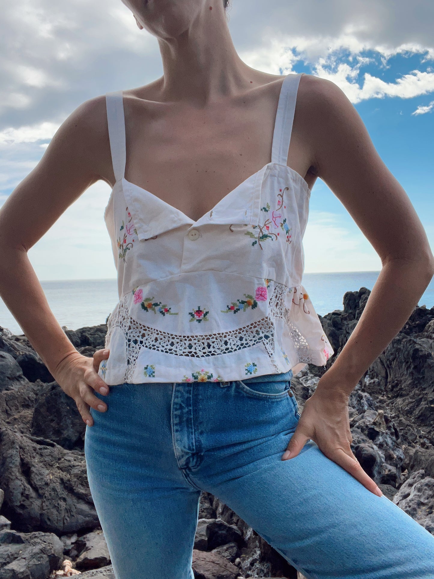 A Table Cloth Embroidered Crop Tank Top