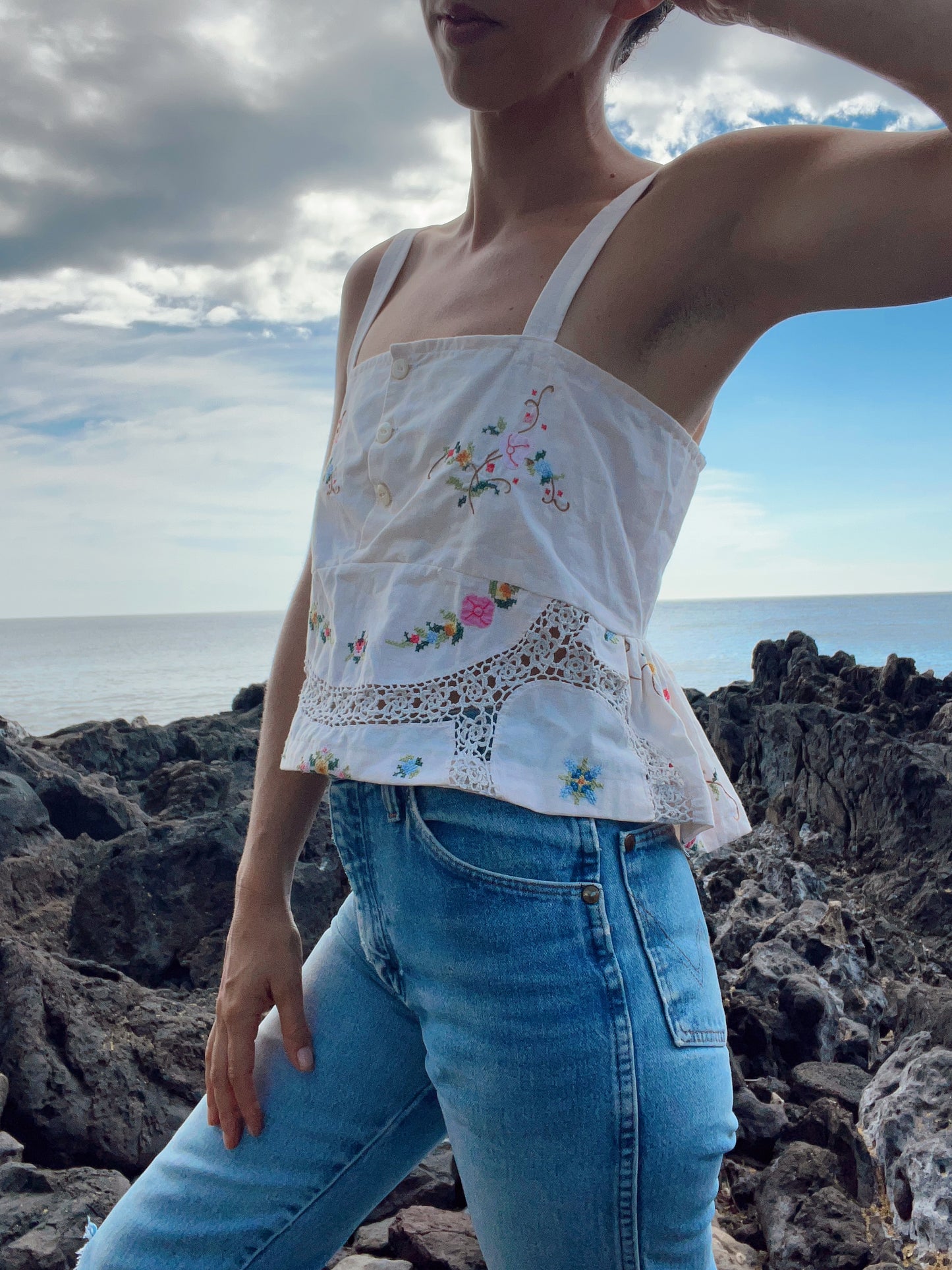 A Table Cloth Embroidered Crop Tank Top