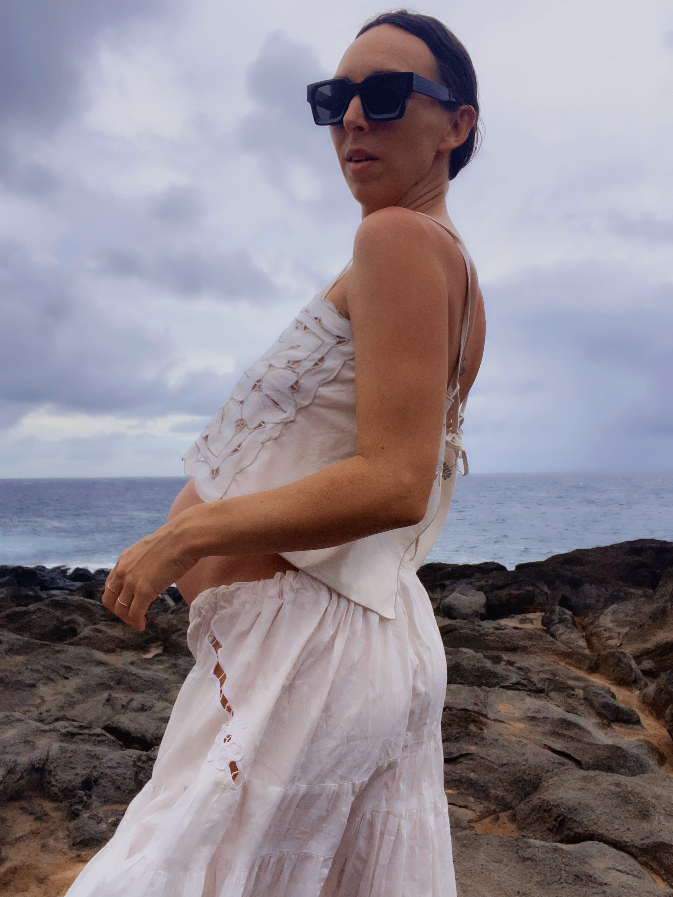 A Tie Back Embroidered Lace Tank Top