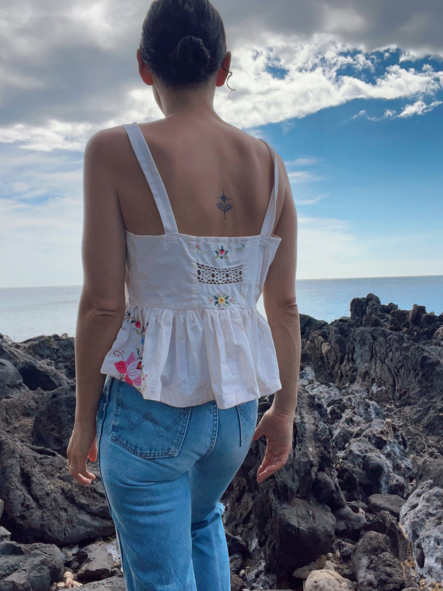 A Table Cloth Embroidered Crop Tank Top