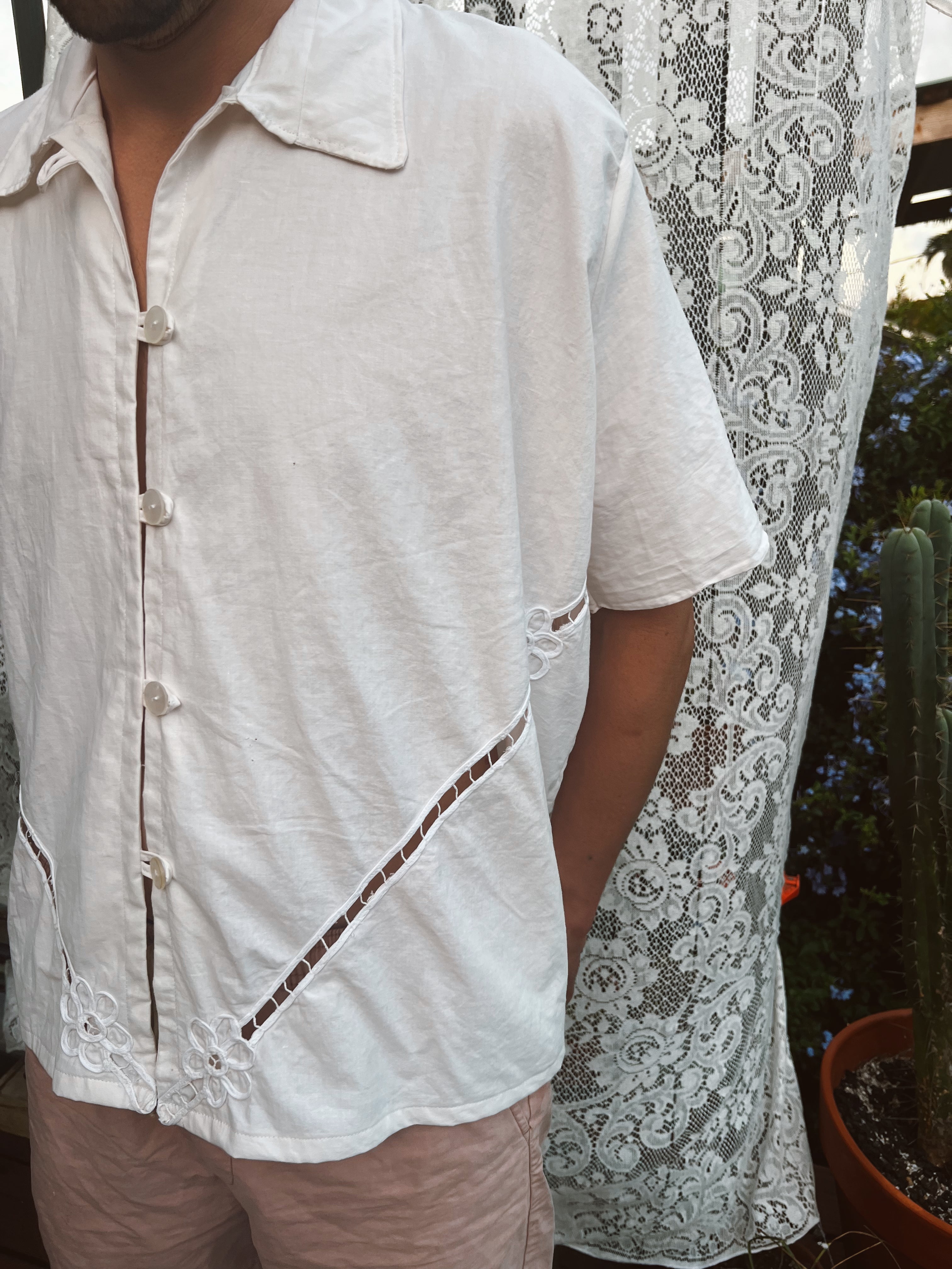 SOLD OUT Button Up Shirt with Intricate Back Embroidery in Men's XL