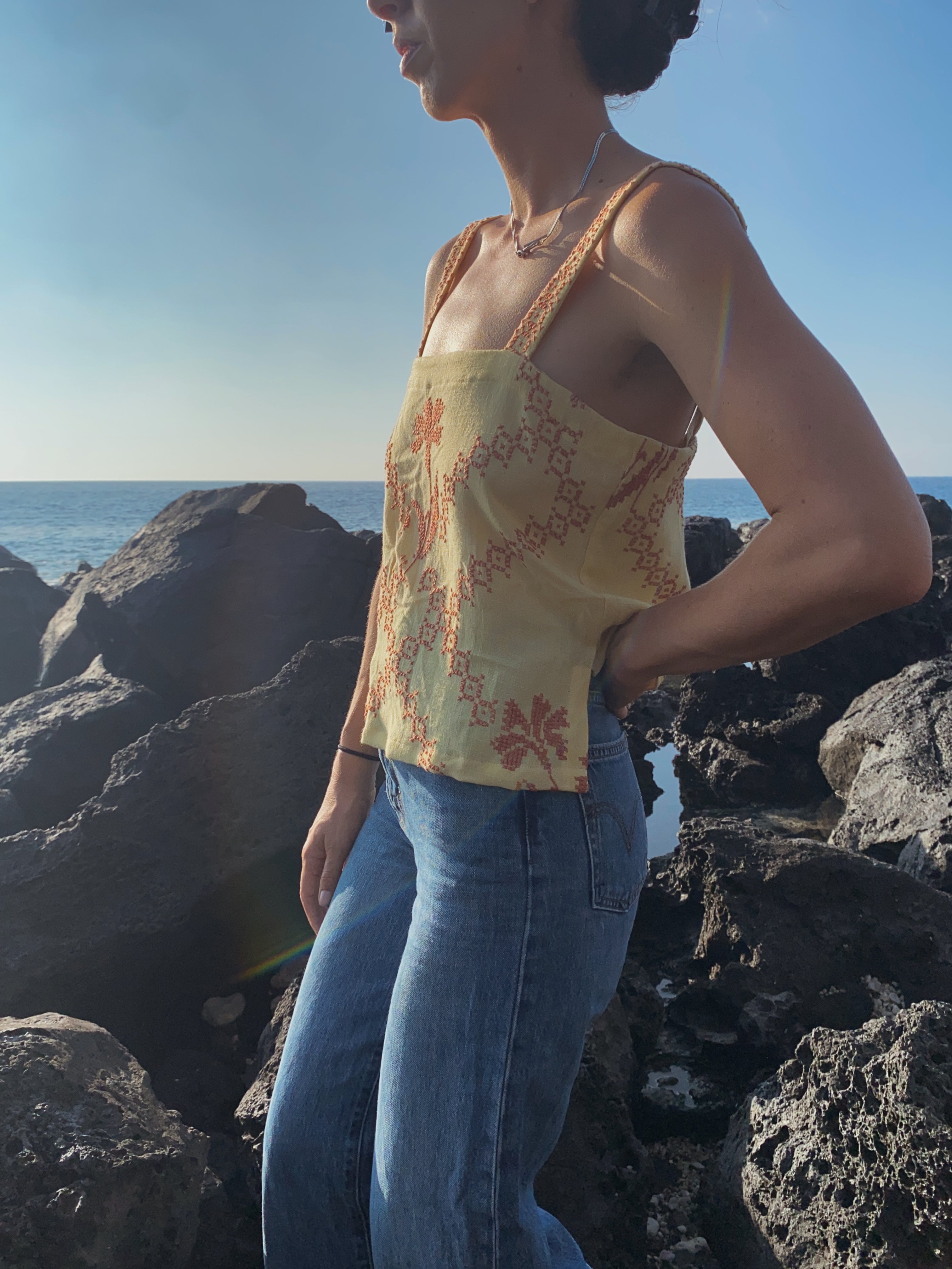 SOLD OUT Yellow Table Cloth Embroidered Tank Top 2