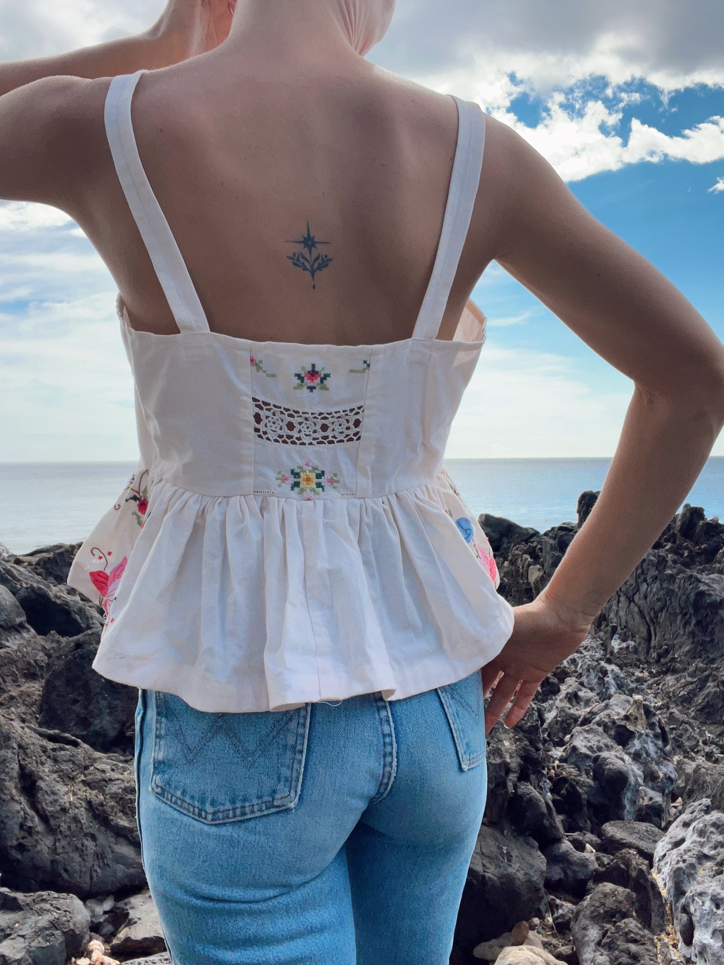 A Table Cloth Embroidered Crop Tank Top