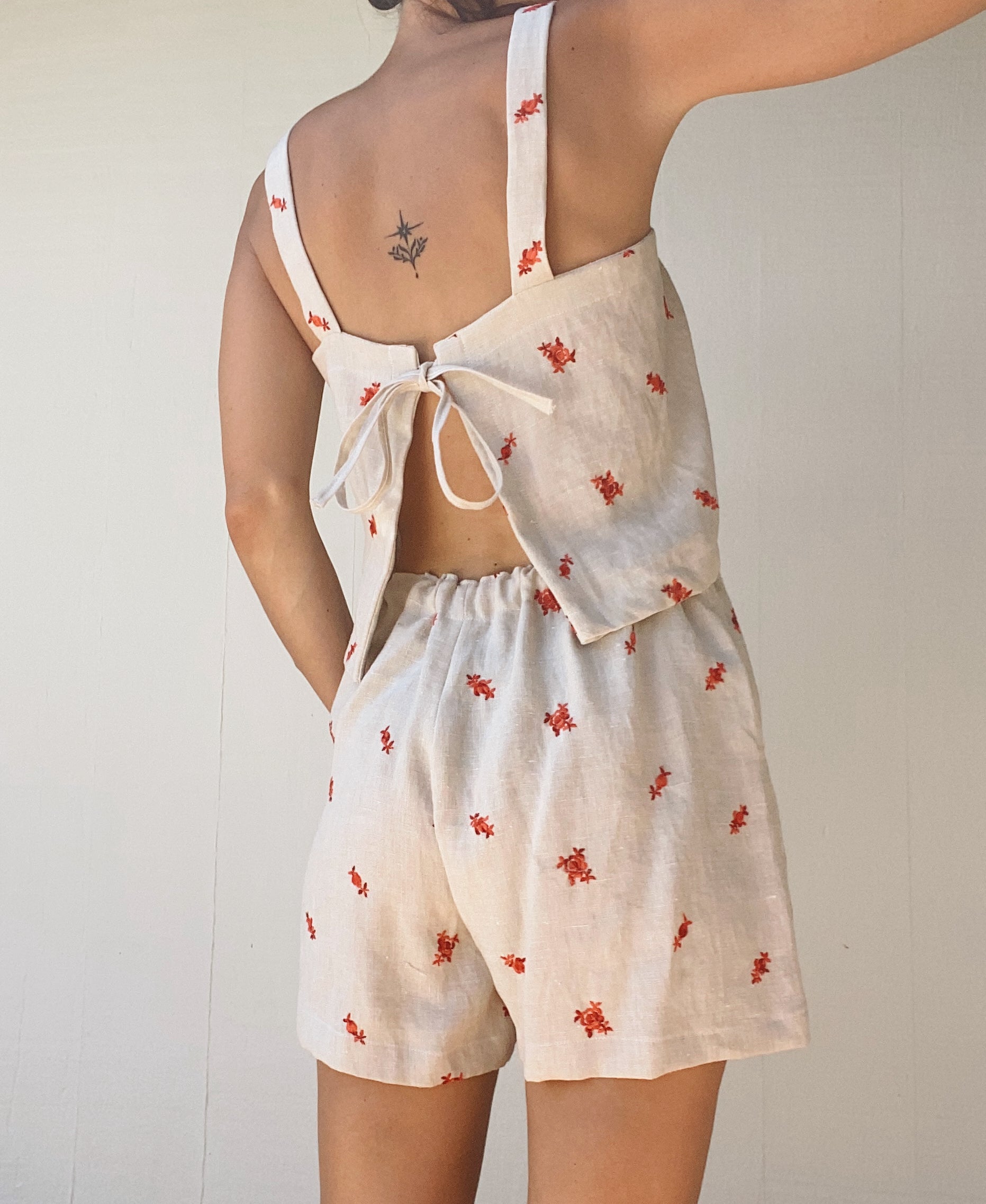 A Short in Embroidered Rose