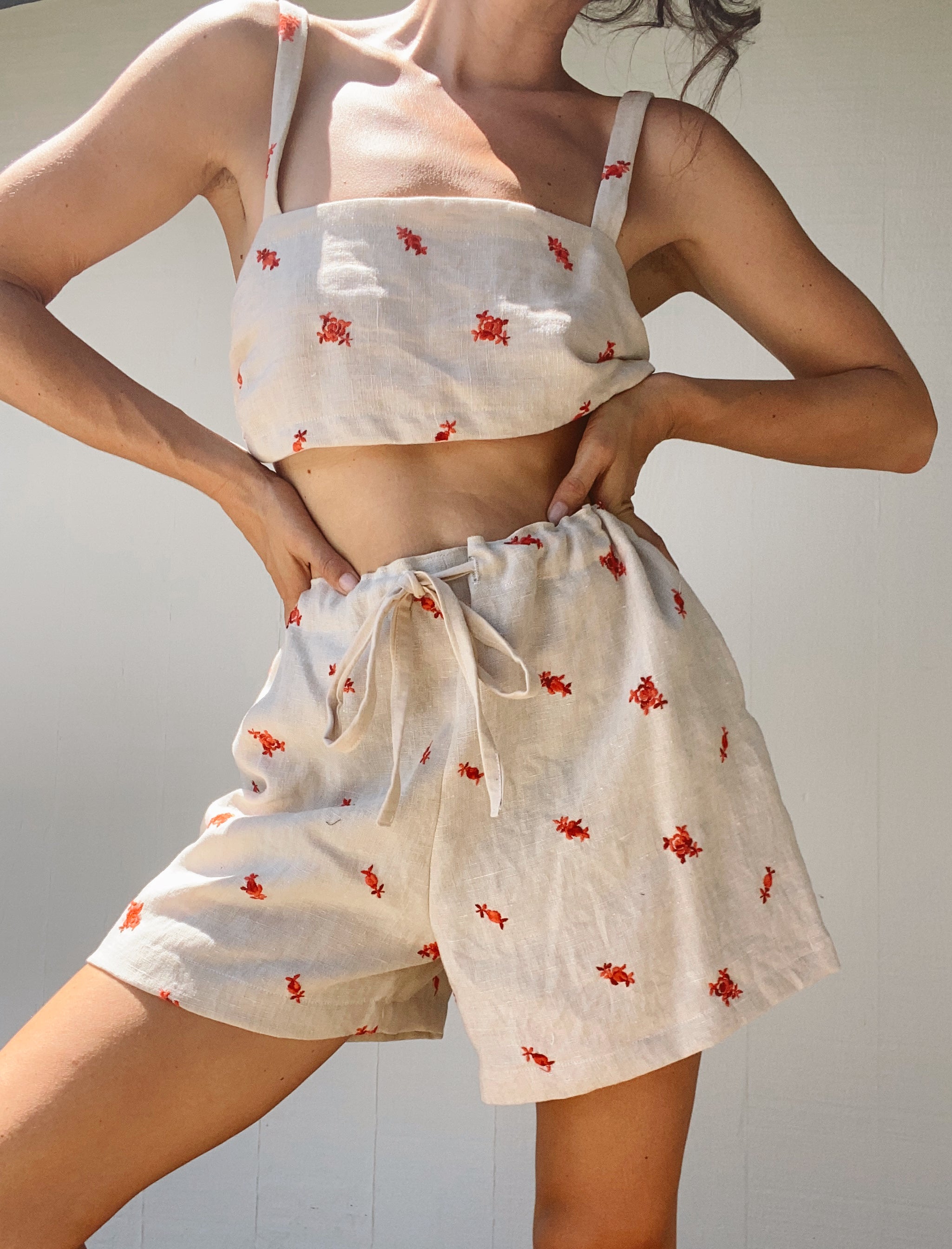 A Short in Embroidered Rose