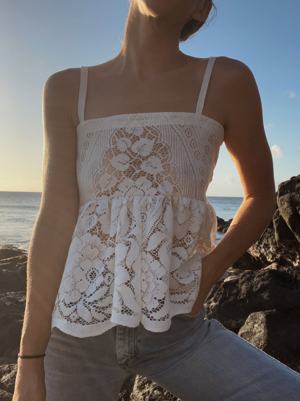 SOLD OUT Lace Peplum Tie Back Top