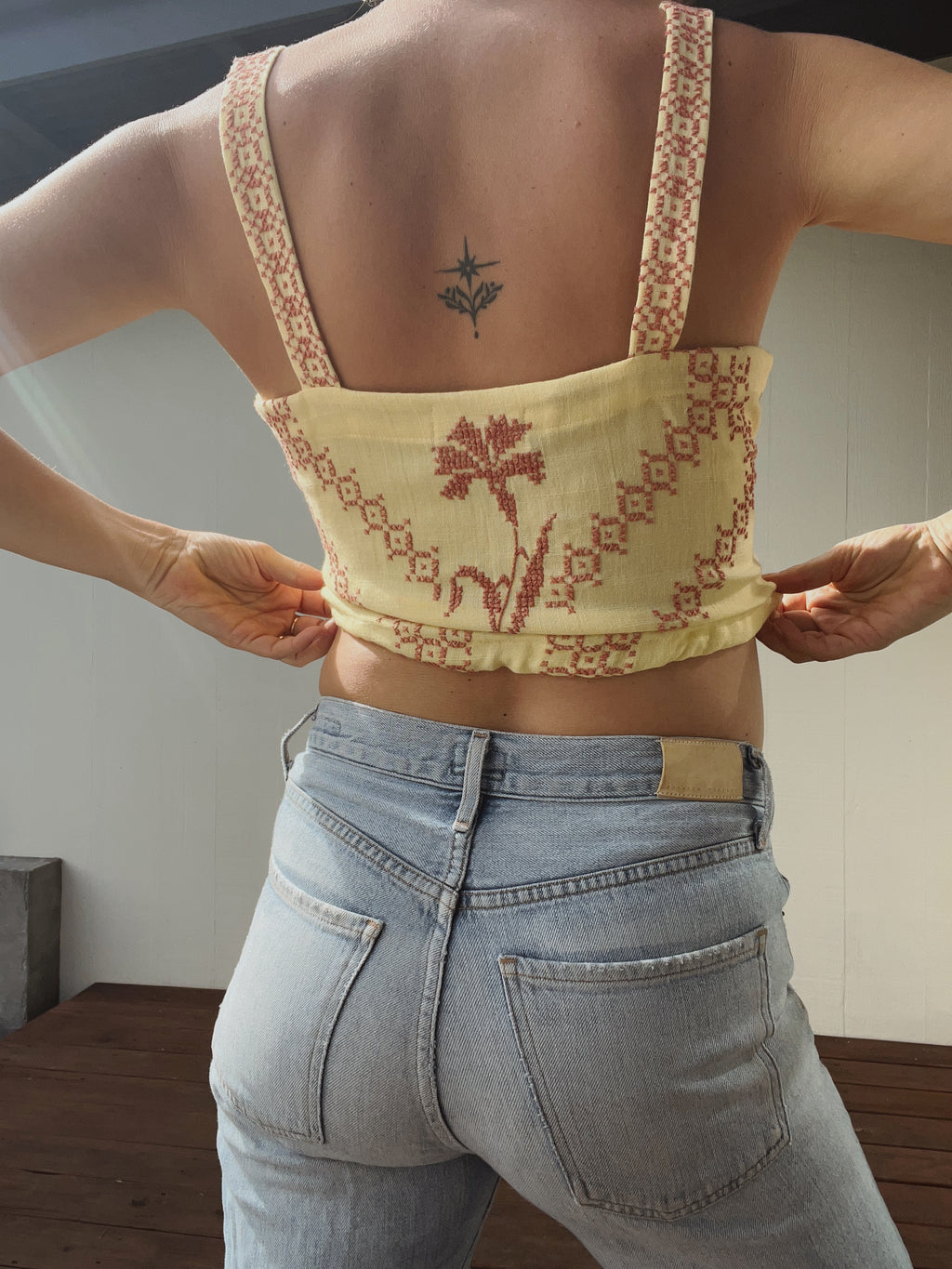 A Bralette top in yellow embroidered
