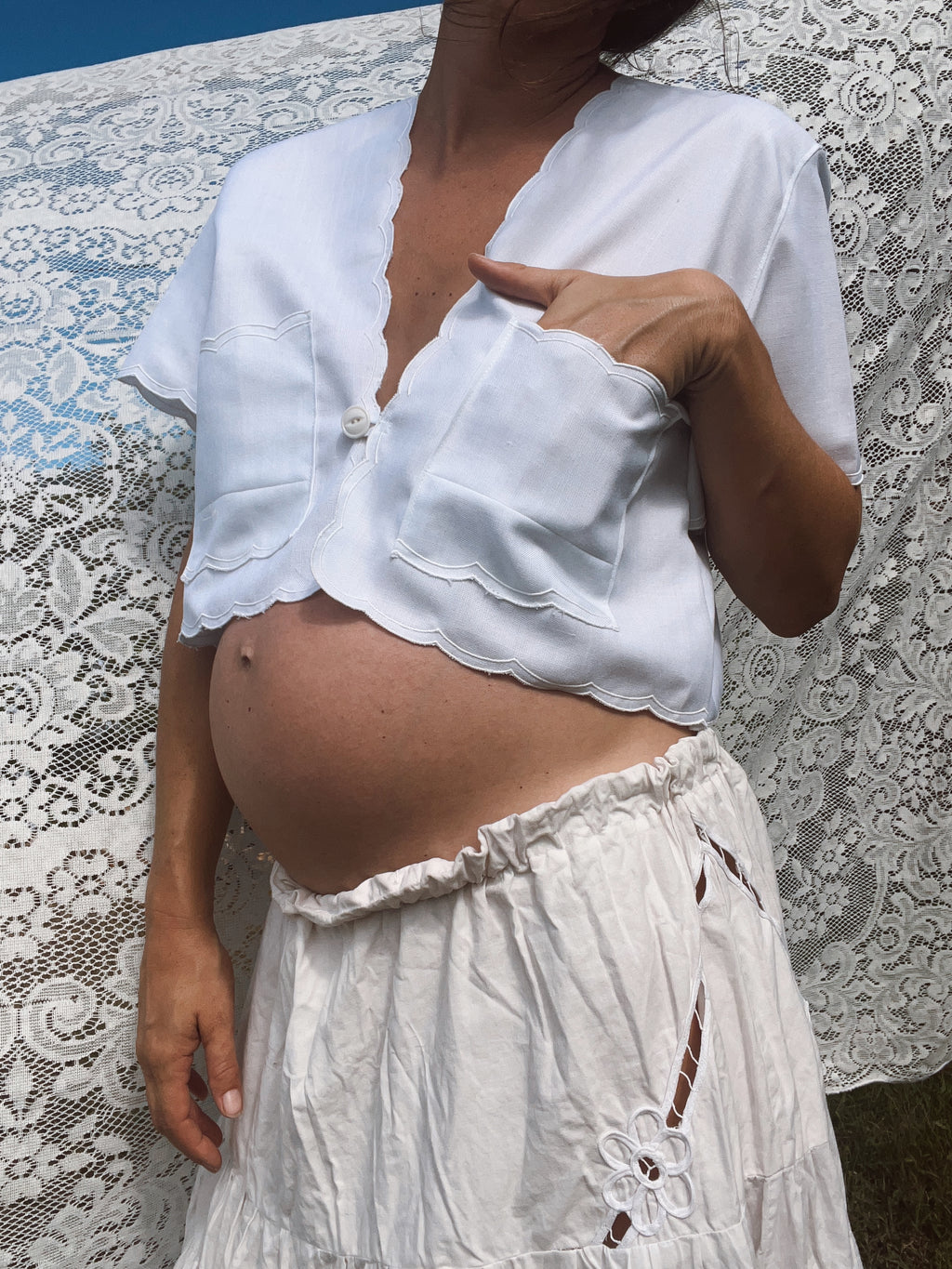 SOLD OUT Scalloped Edge Pocket Crop Top