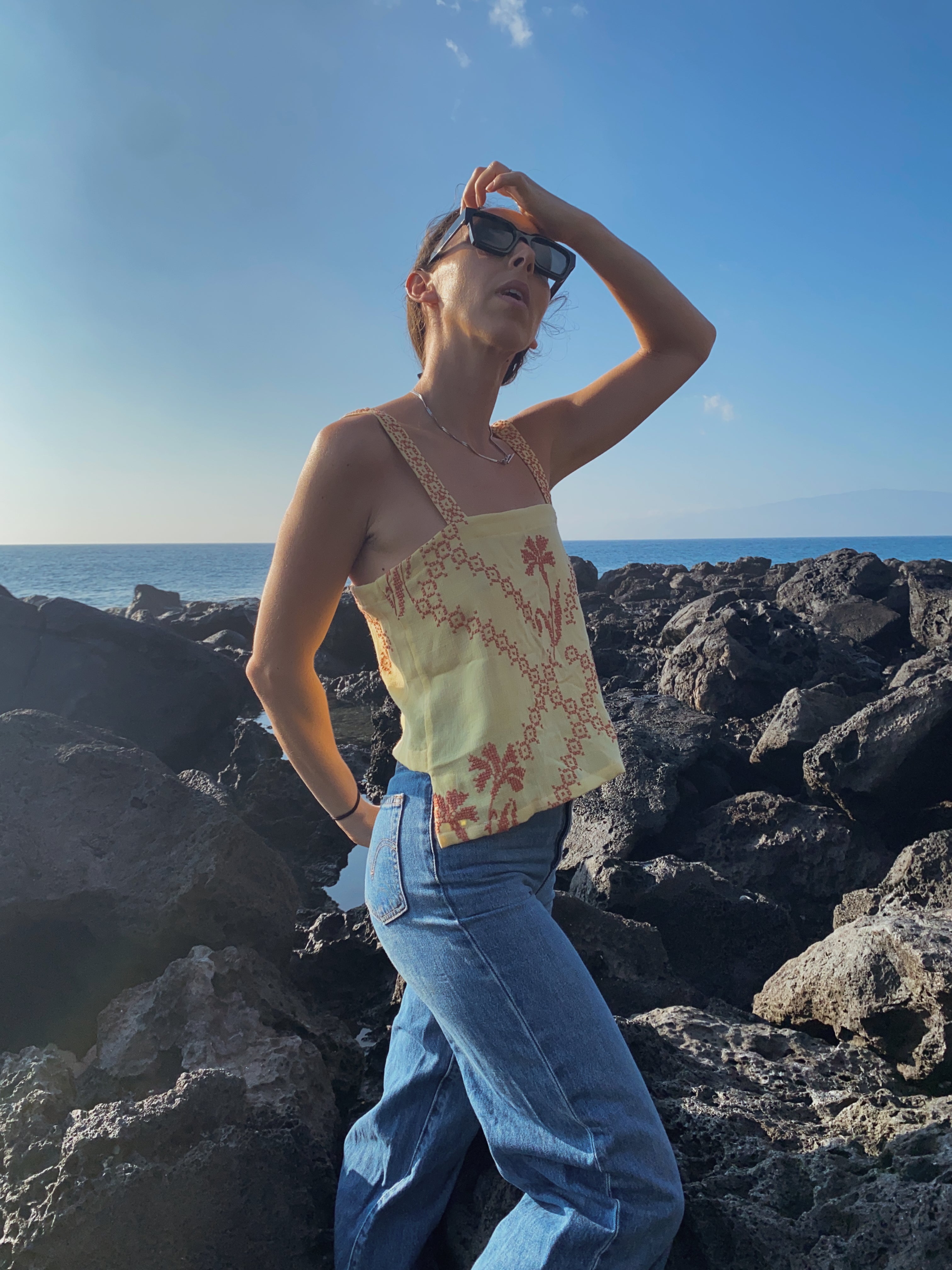 SOLD OUT Yellow Table Cloth Embroidered Tank Top 2