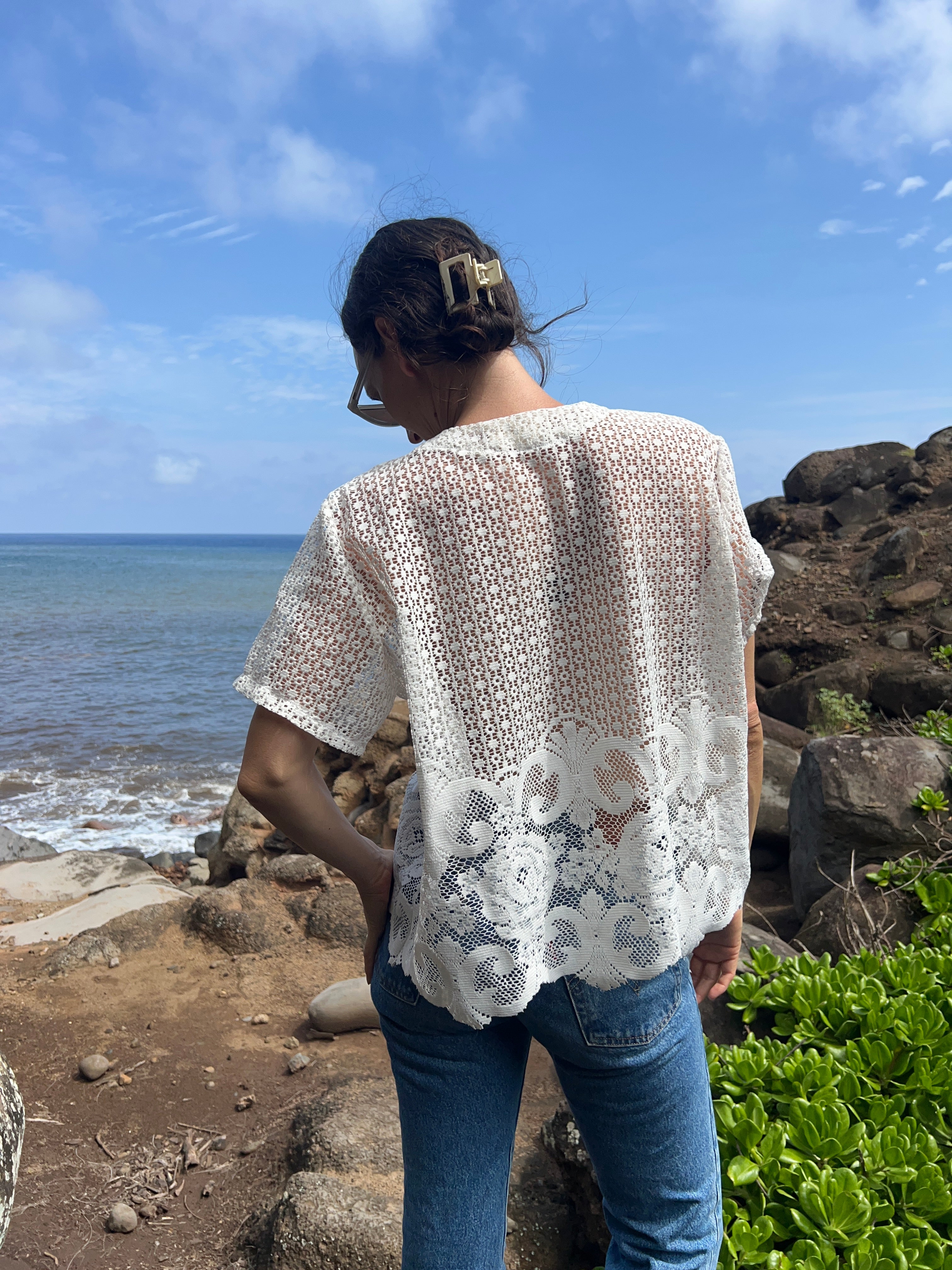 A Lace Button Front Top