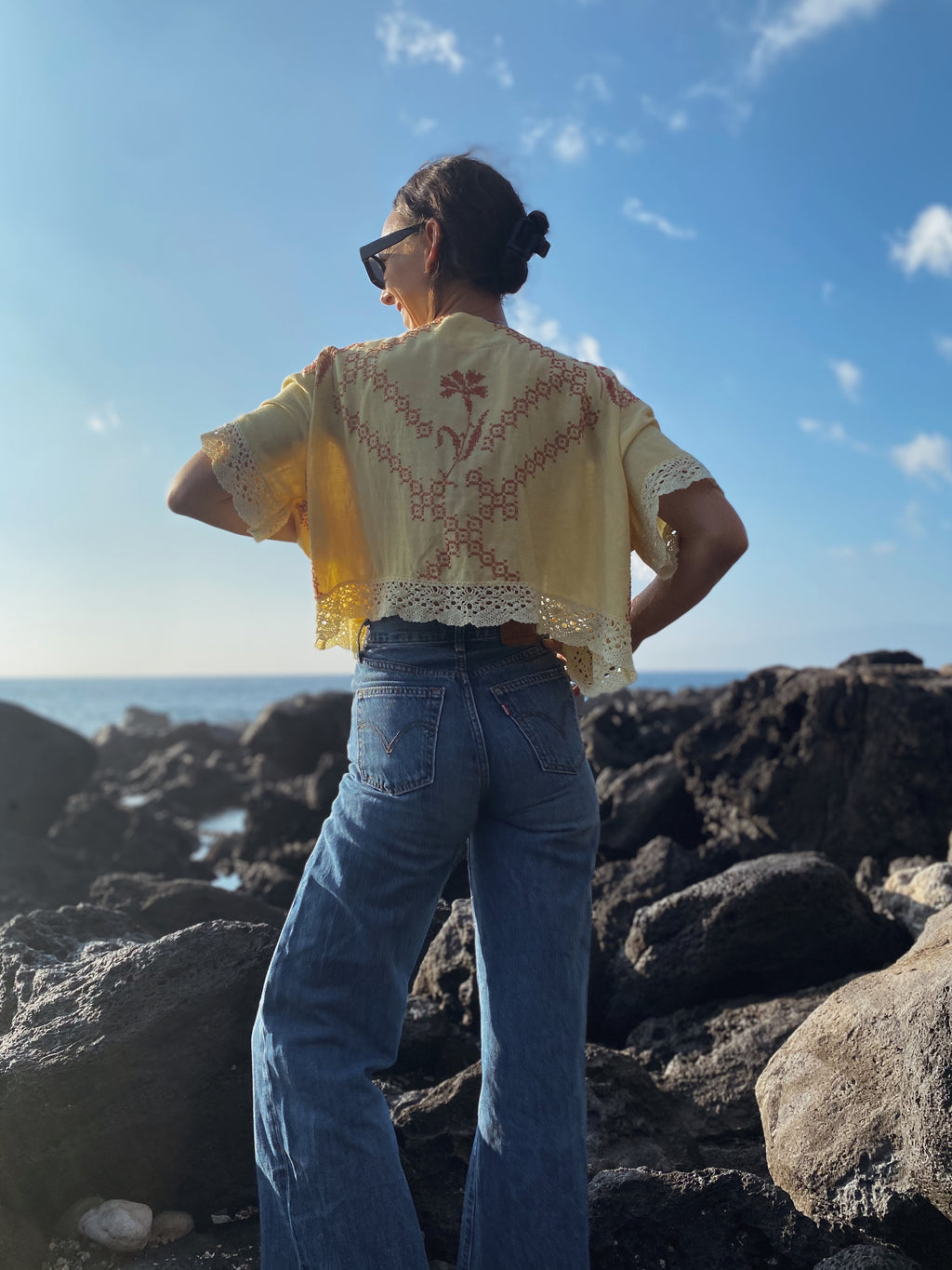 SOLD OUT Yellow Table Cloth Embroidered Crop Top