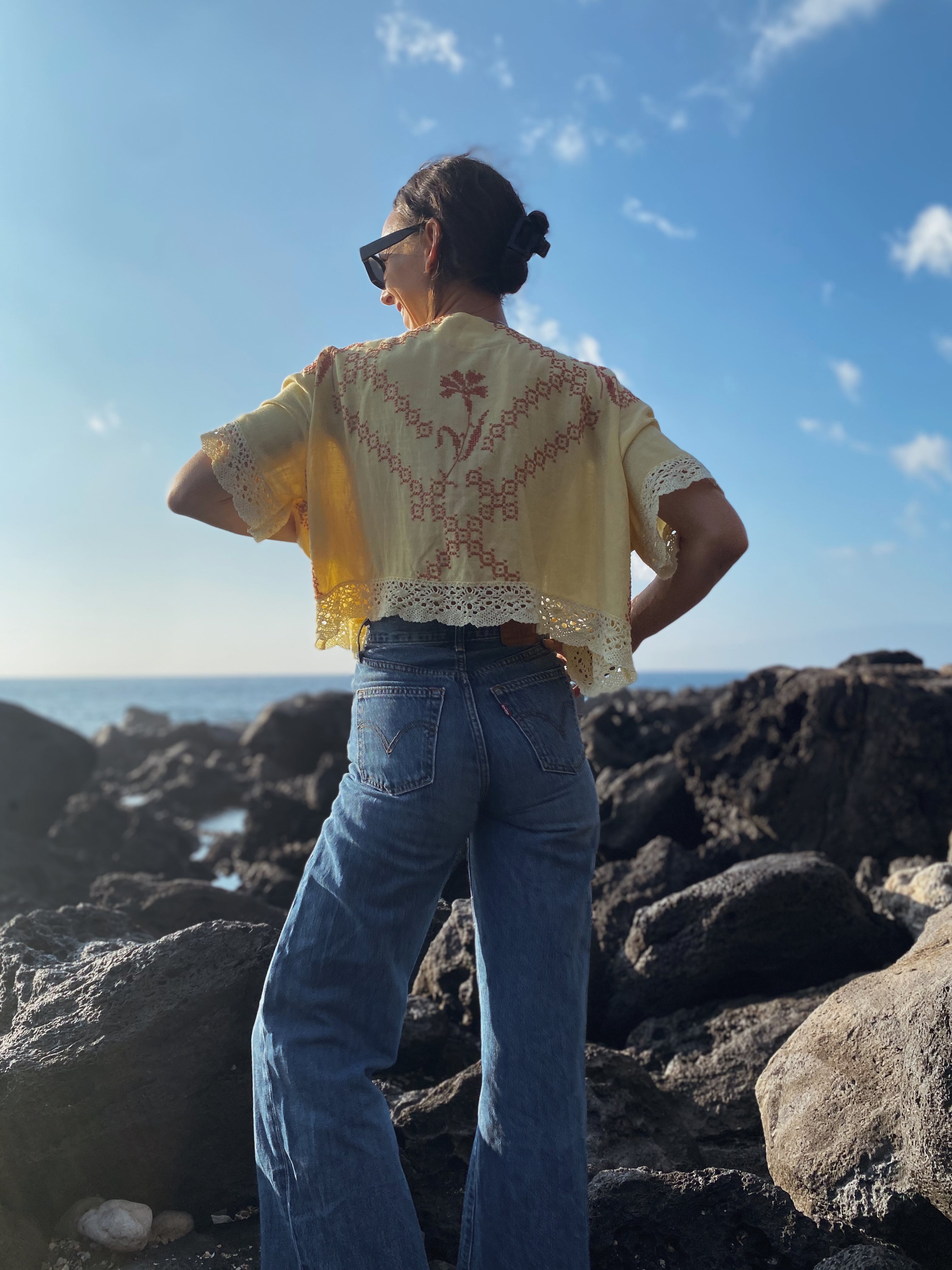 SOLD OUT Yellow Table Cloth Embroidered Crop Top