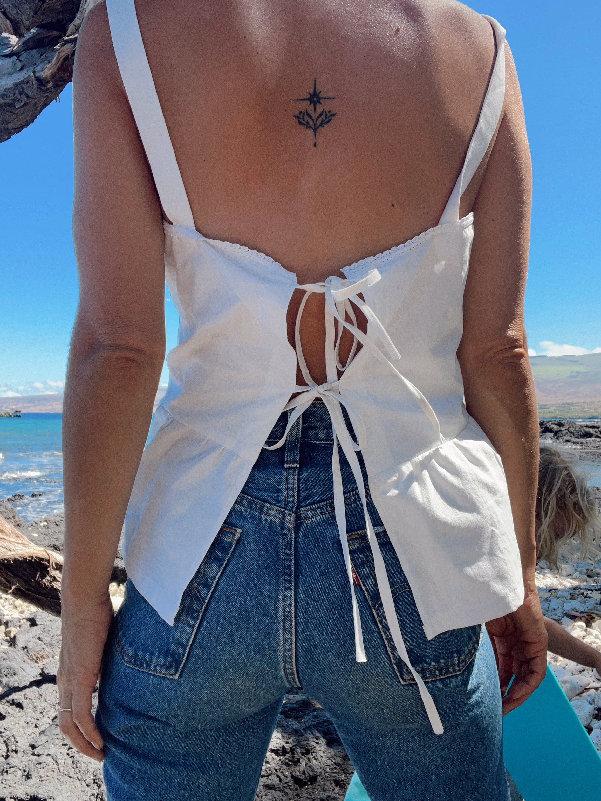 SOLD OUT Tie Back Tank Top with Embroidered detail