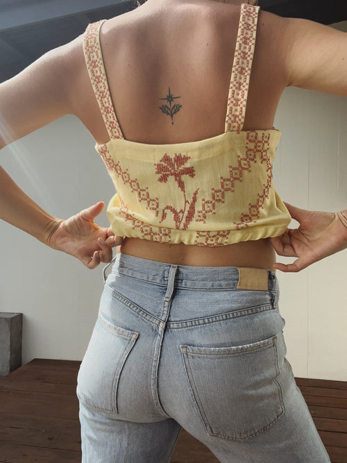A Bralette top in yellow embroidered