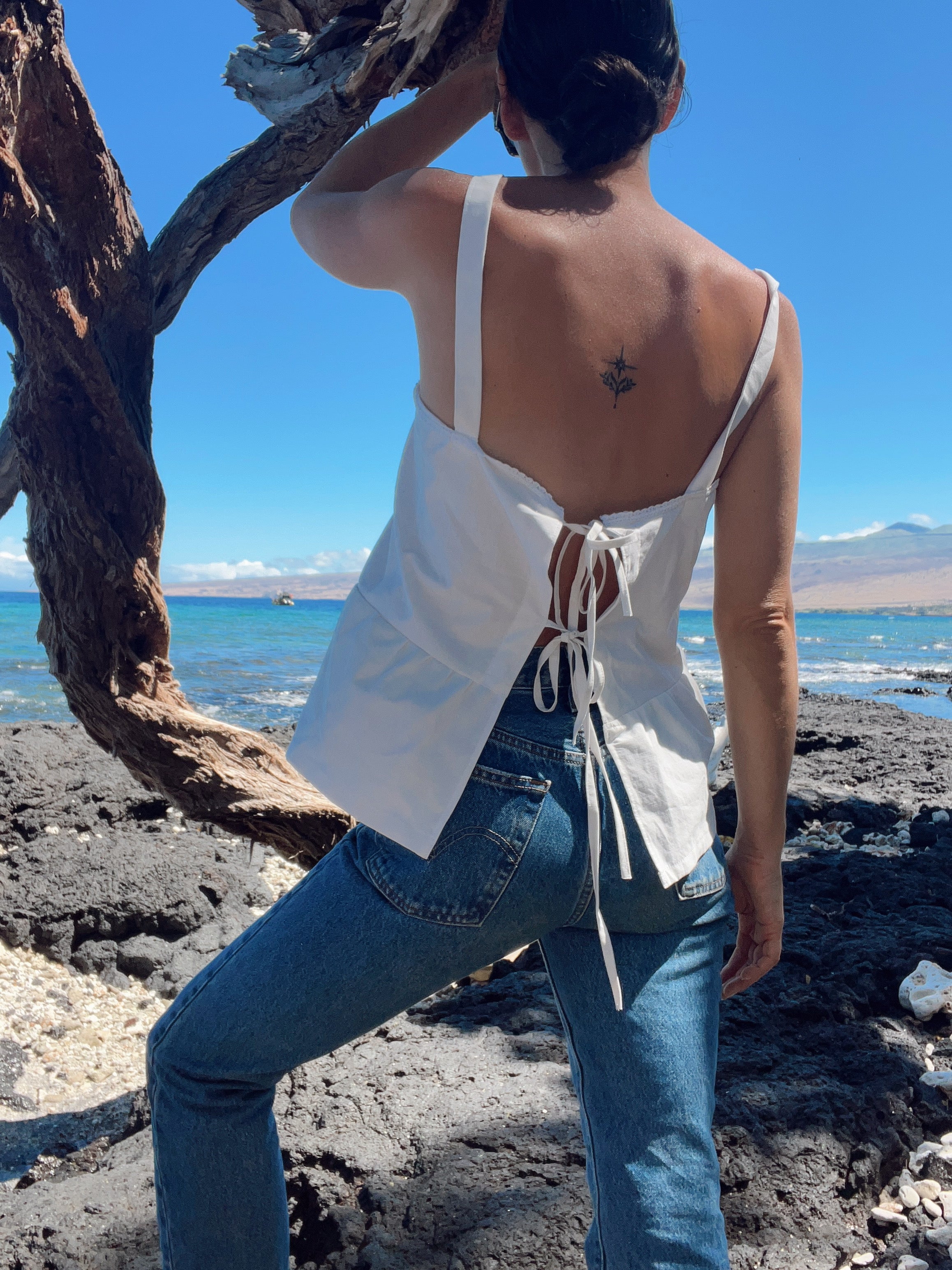 SOLD OUT Tie Back Tank Top with Embroidered detail