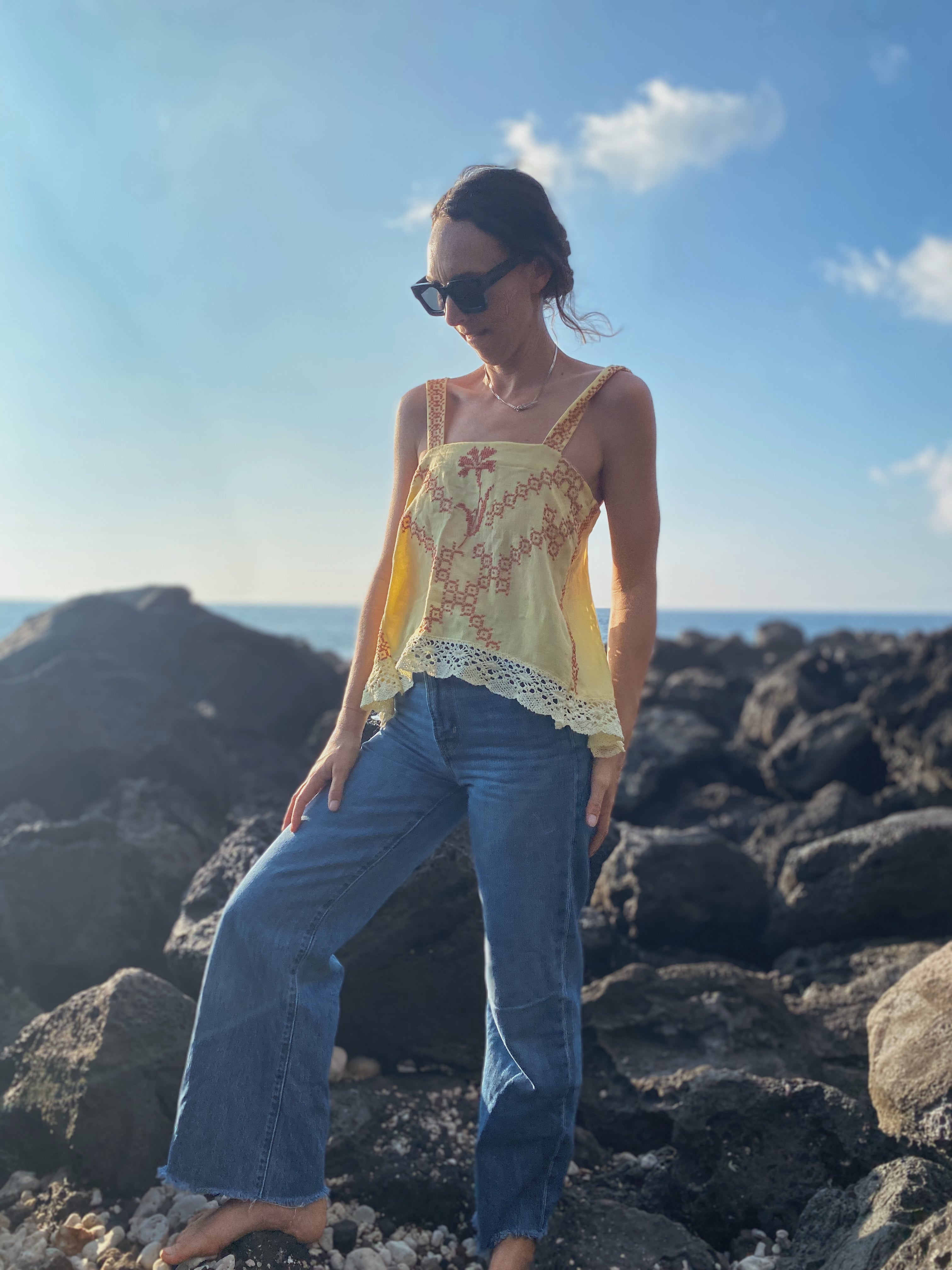 SOLD OUT Yellow Table Cloth Embroidered Tank Top