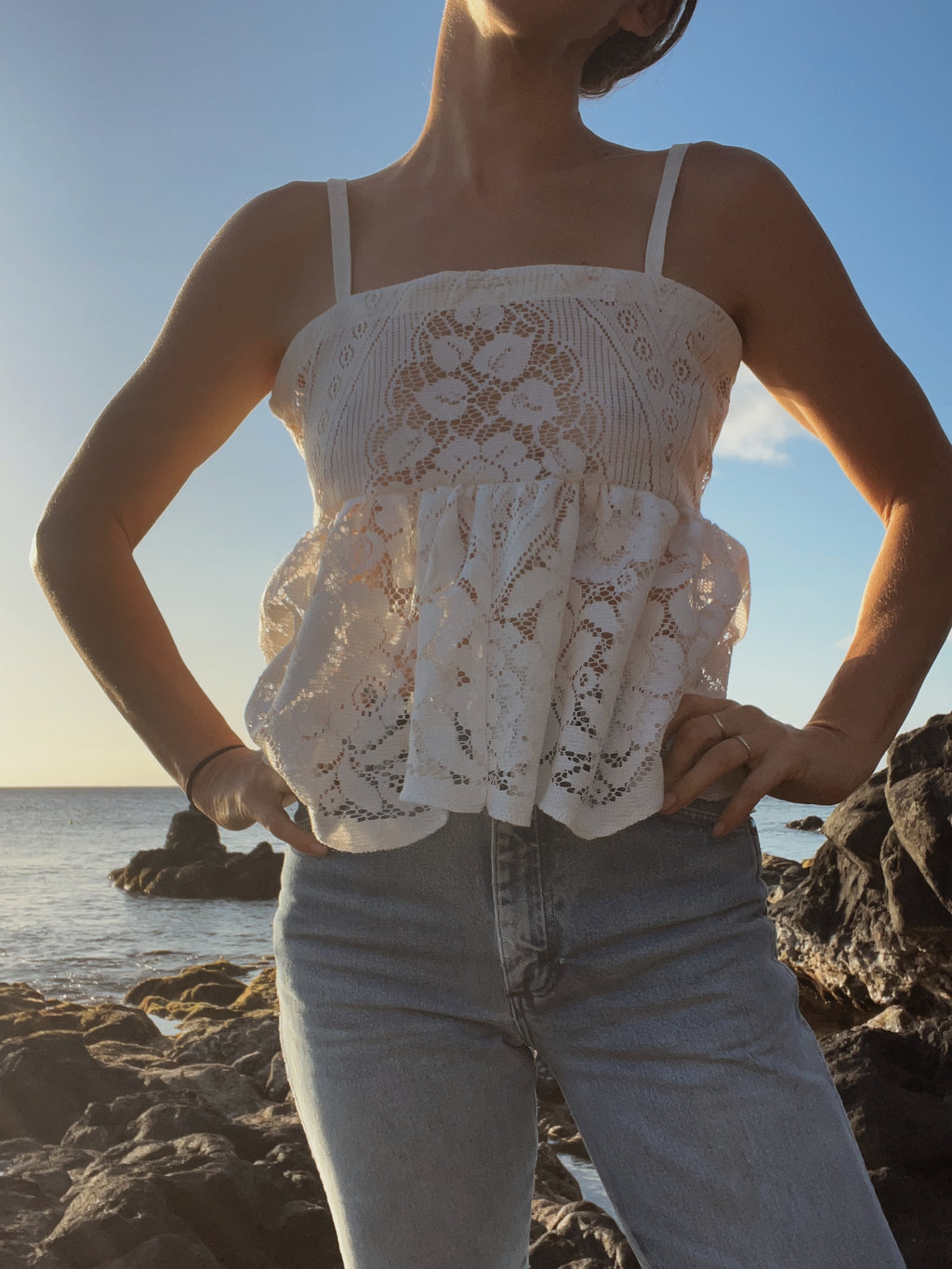 SOLD OUT Lace Peplum Tie Back Top