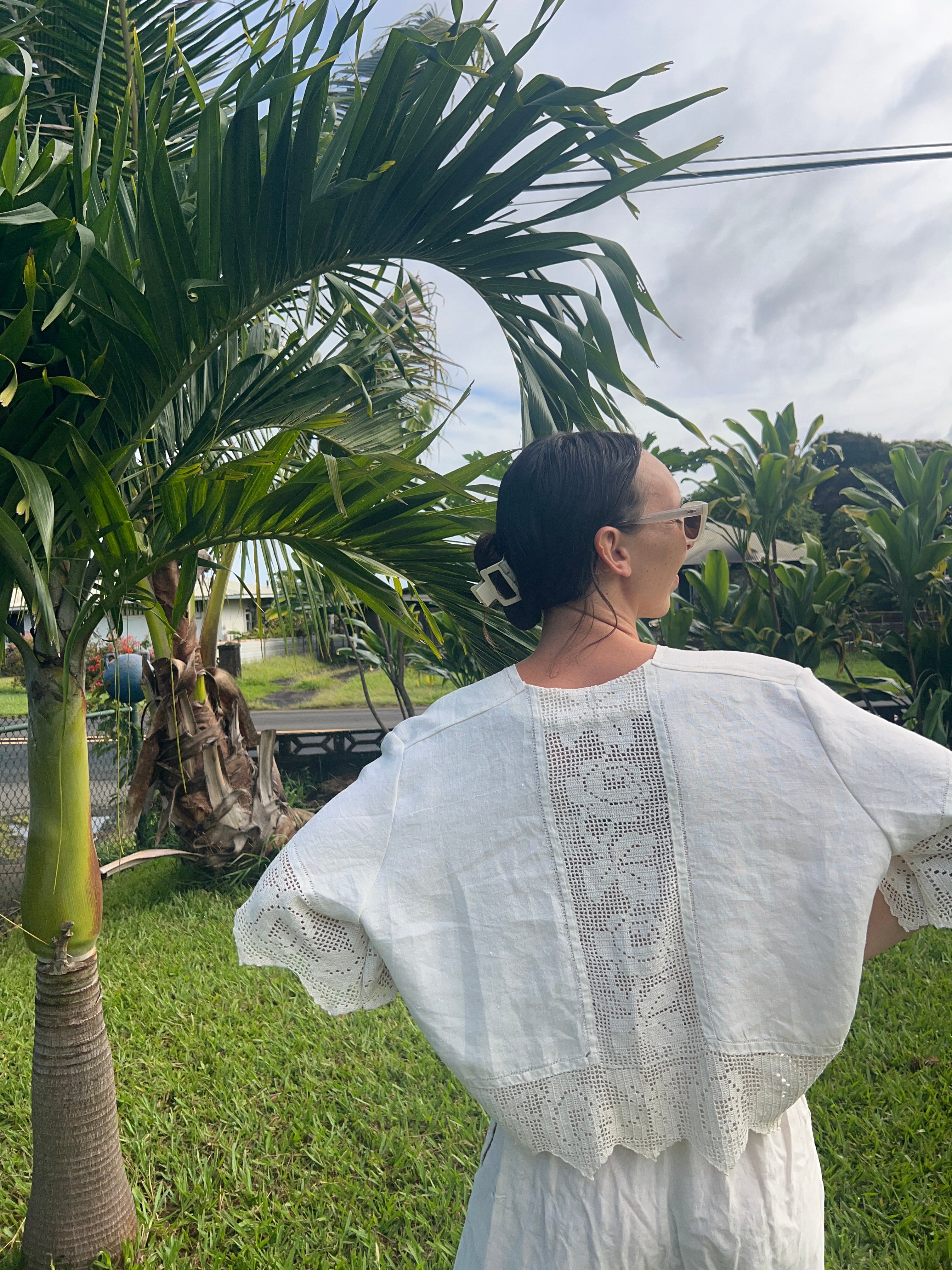 A Crochet Edge Linen Top