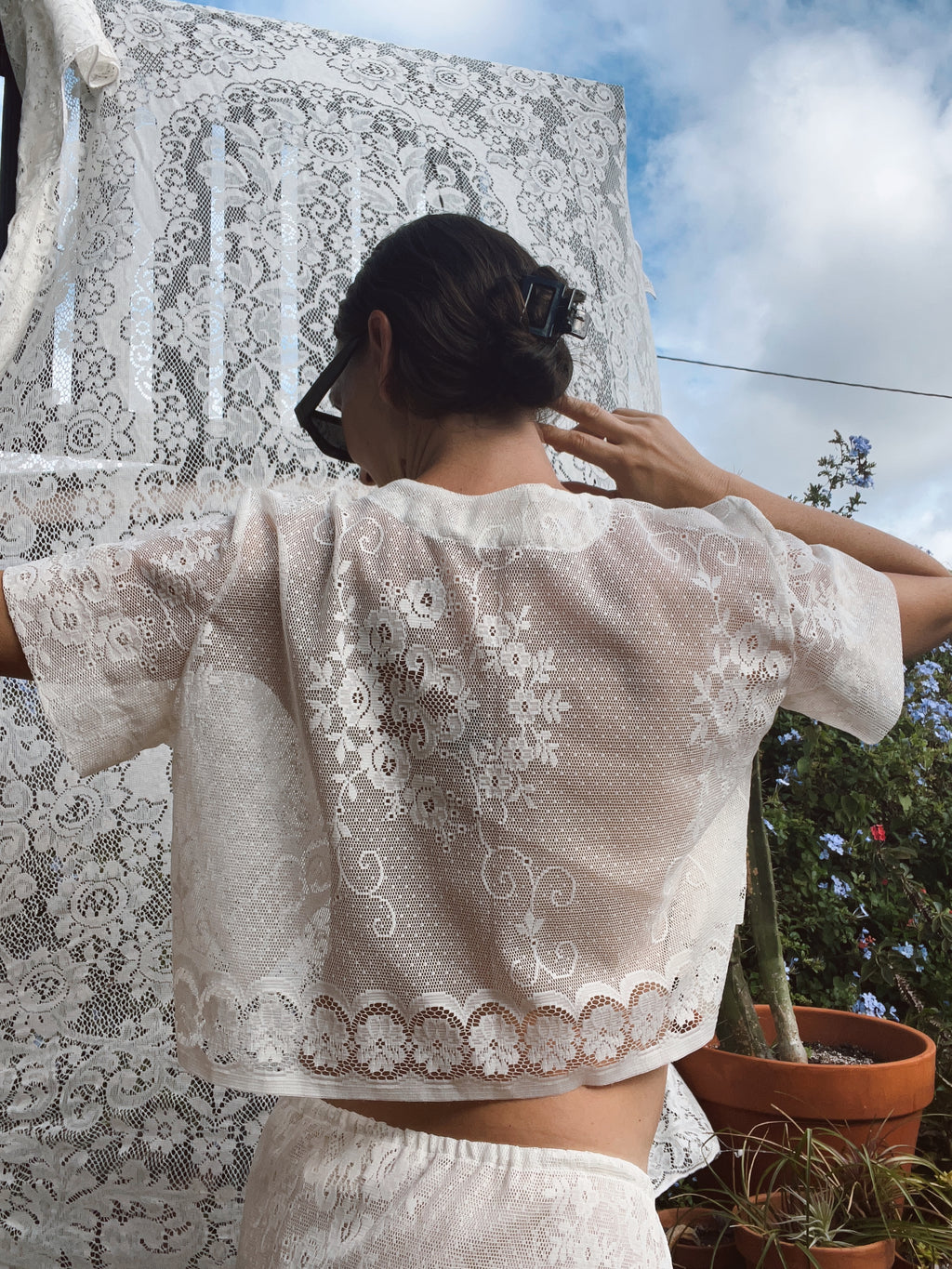 SOLD OUT Floral Lace Tie Front Crop Top