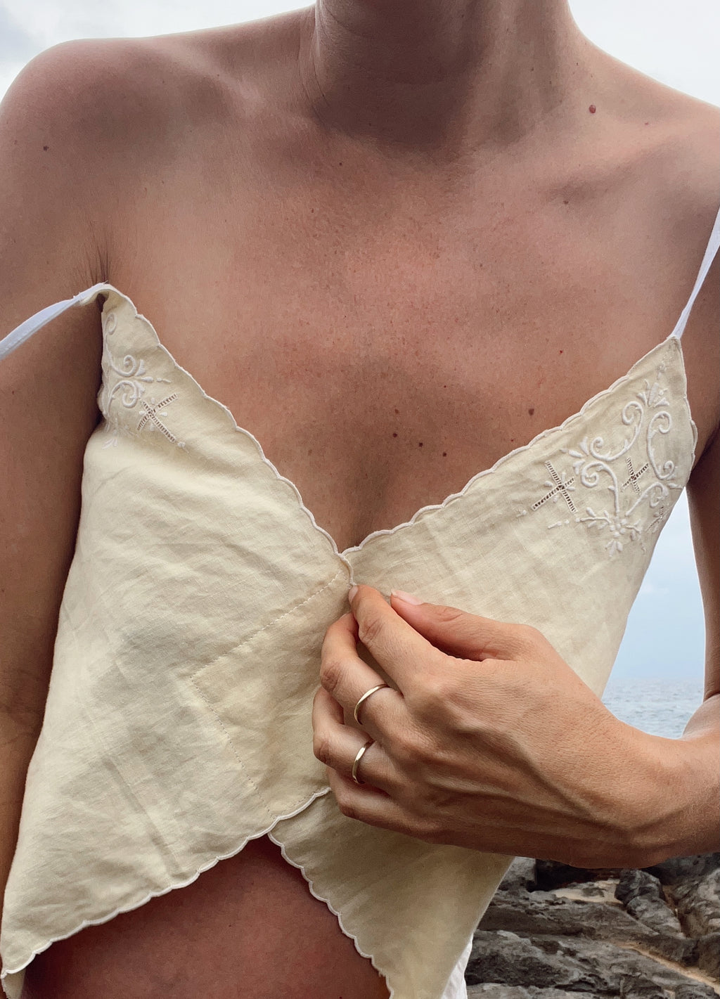 A Hand Kerchief Embroidered Yellow Top