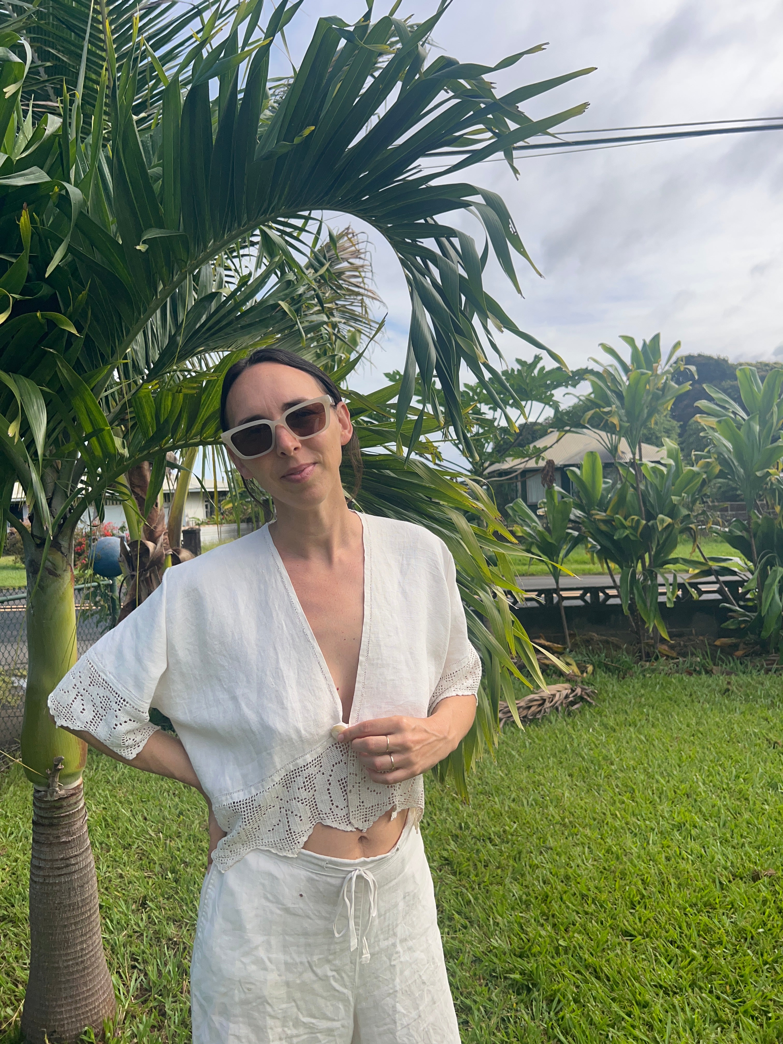 A Crochet Edge Linen Top